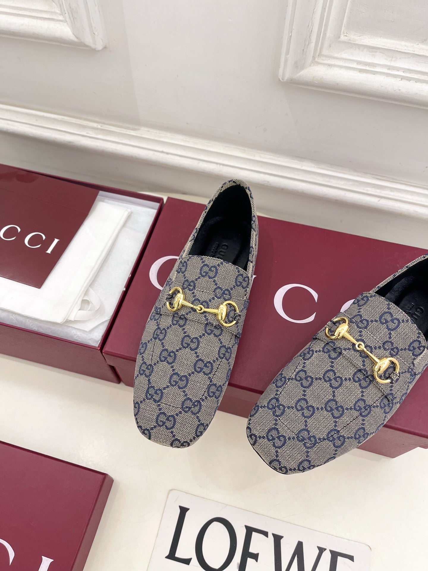 GG 26s Loafer With Horsebit Blue Grey Canvas 640288