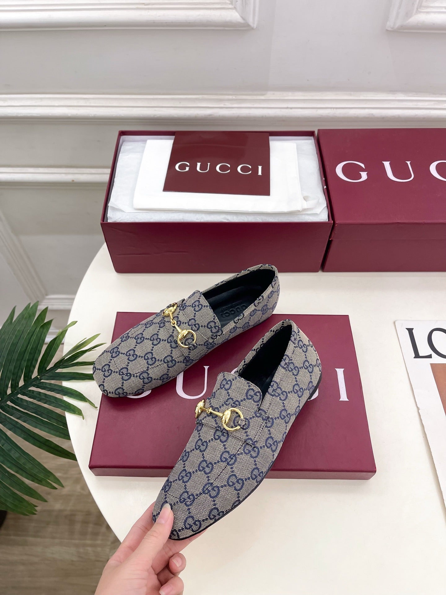 GG 26s Loafer With Horsebit Blue Grey Canvas 640288
