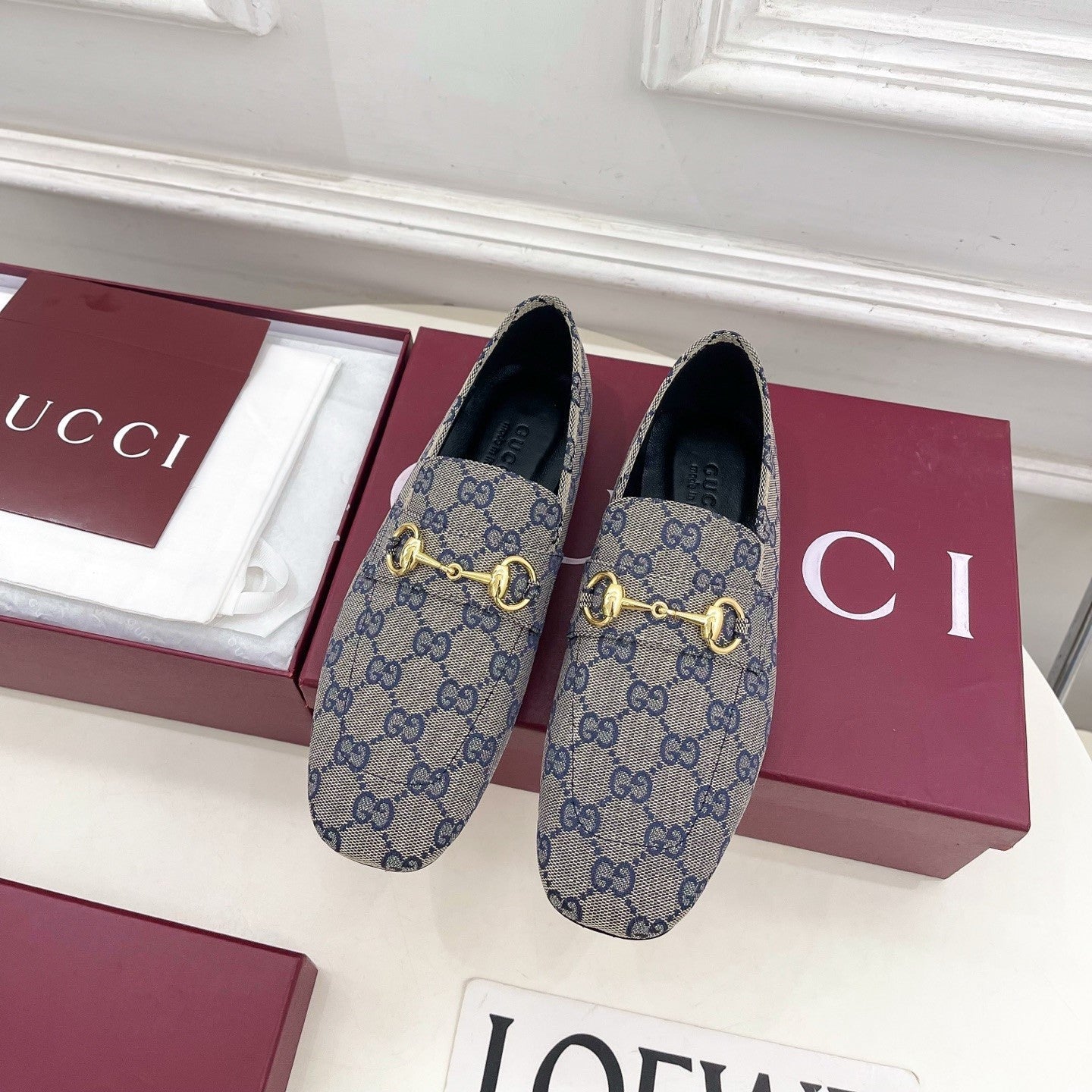 GG 26s Loafer With Horsebit Blue Grey Canvas 640288