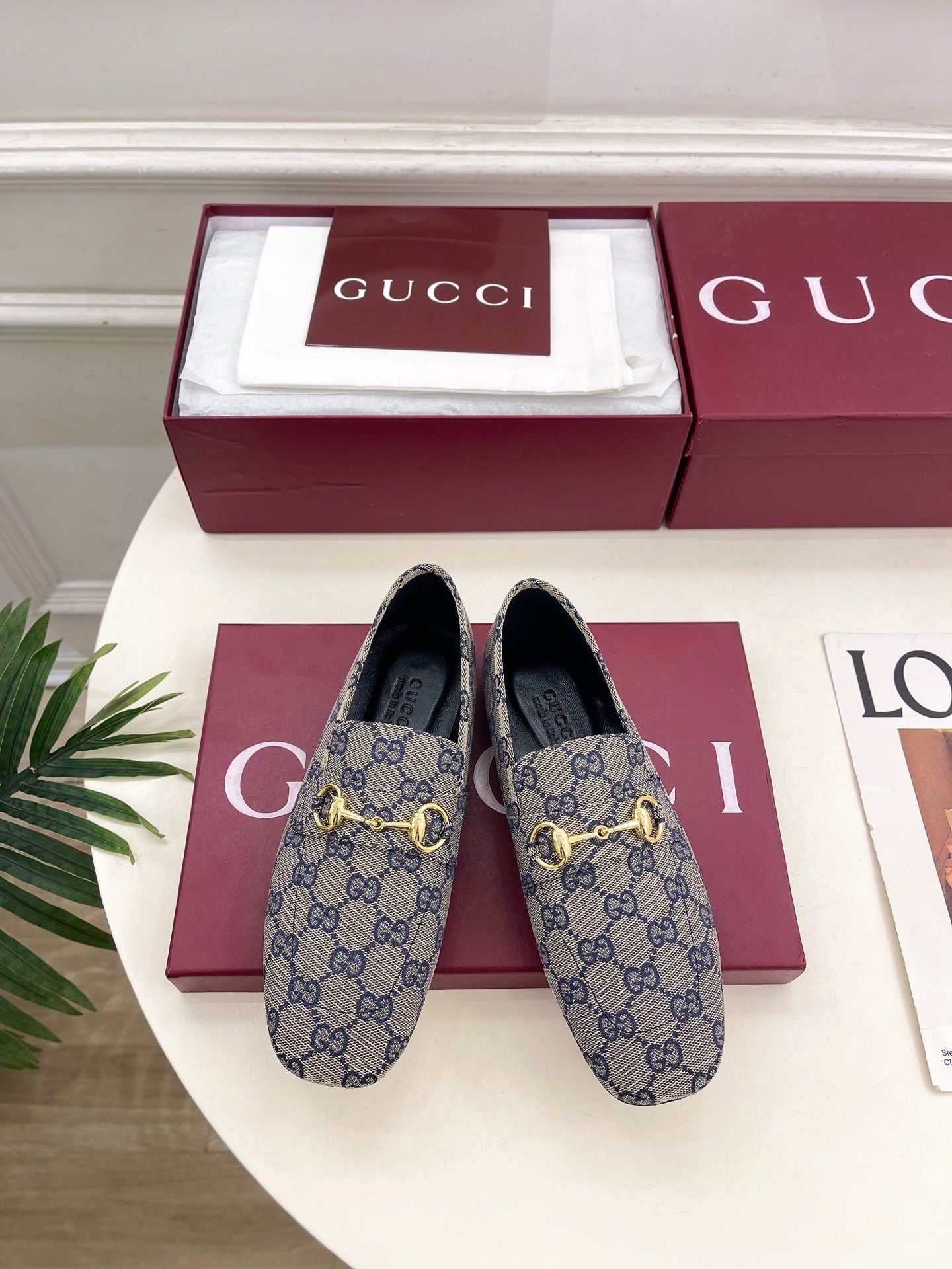 GG 26s Loafer With Horsebit Blue Grey Canvas 640288