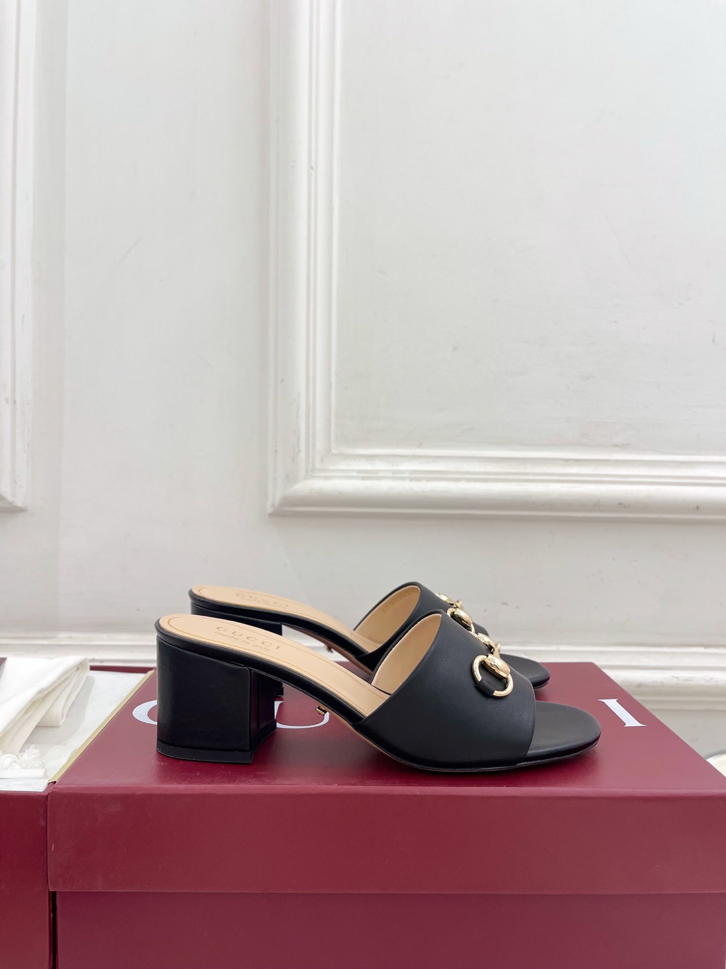 GG 26s Slide Sandal 5.5cm With Horsebit Black Leather 640290