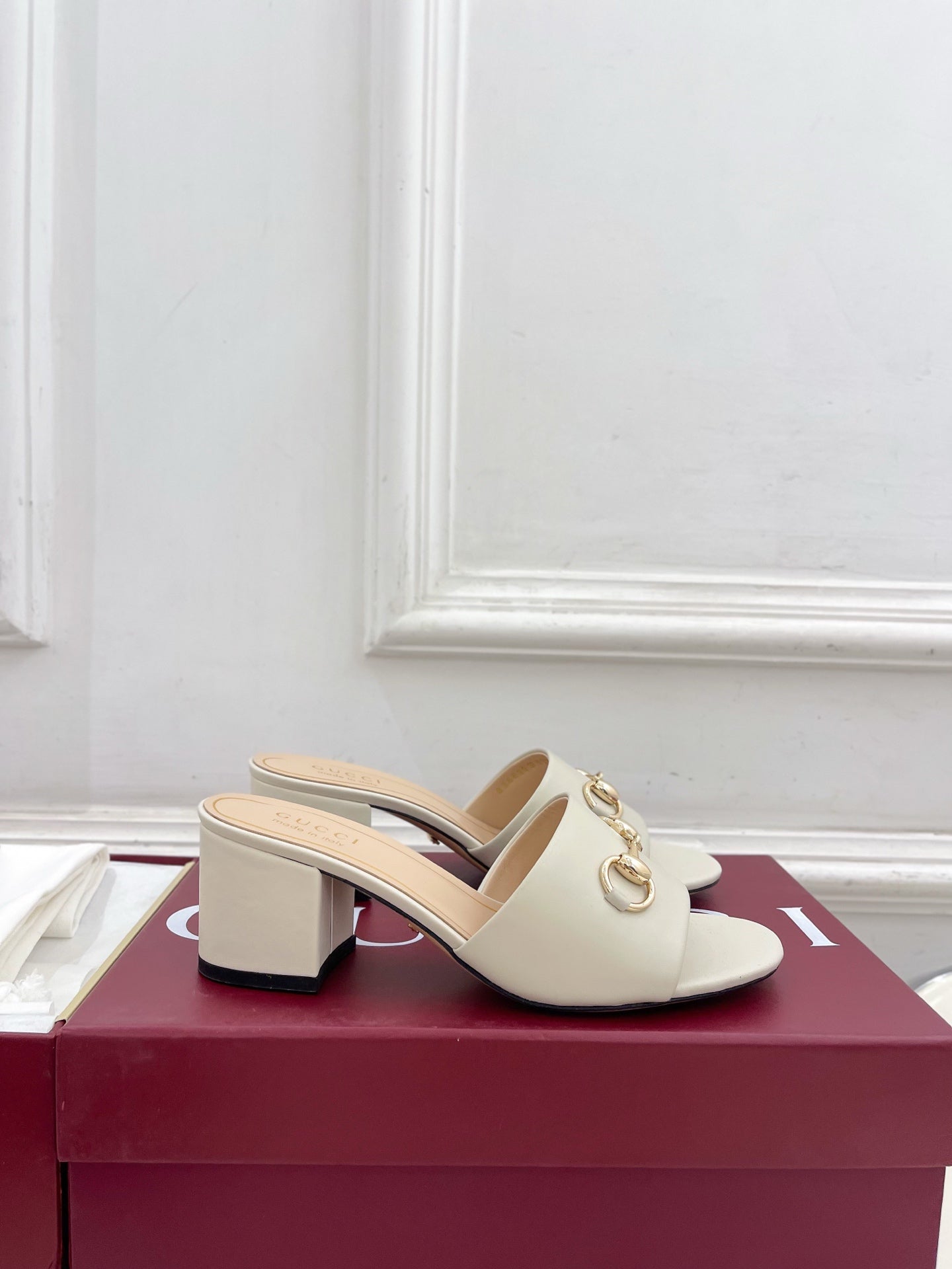 GG 26s Slide Sandal 5.5cm With Horsebit White Leather 640291