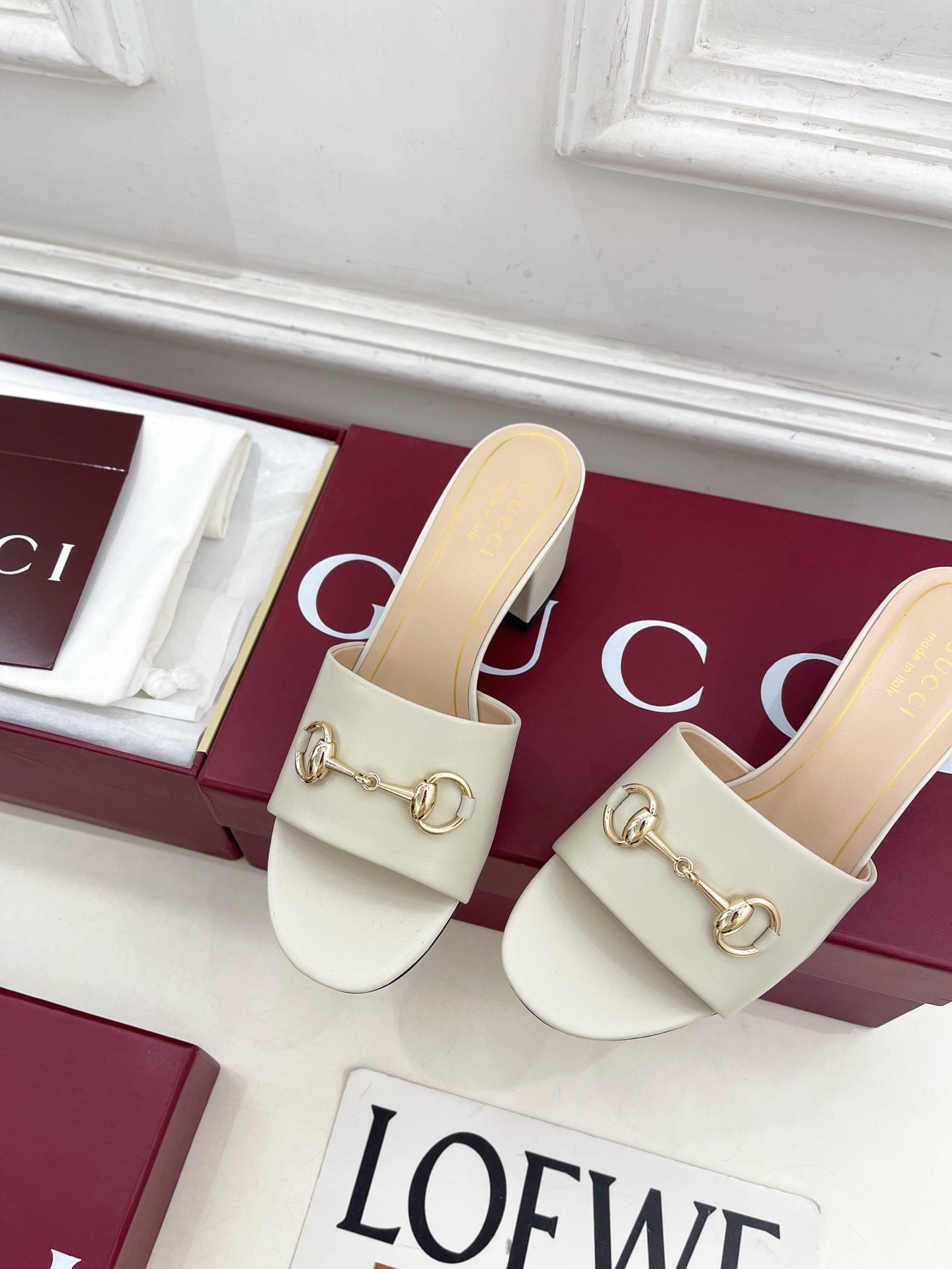 GG 26s Slide Sandal 5.5cm With Horsebit White Leather 640291