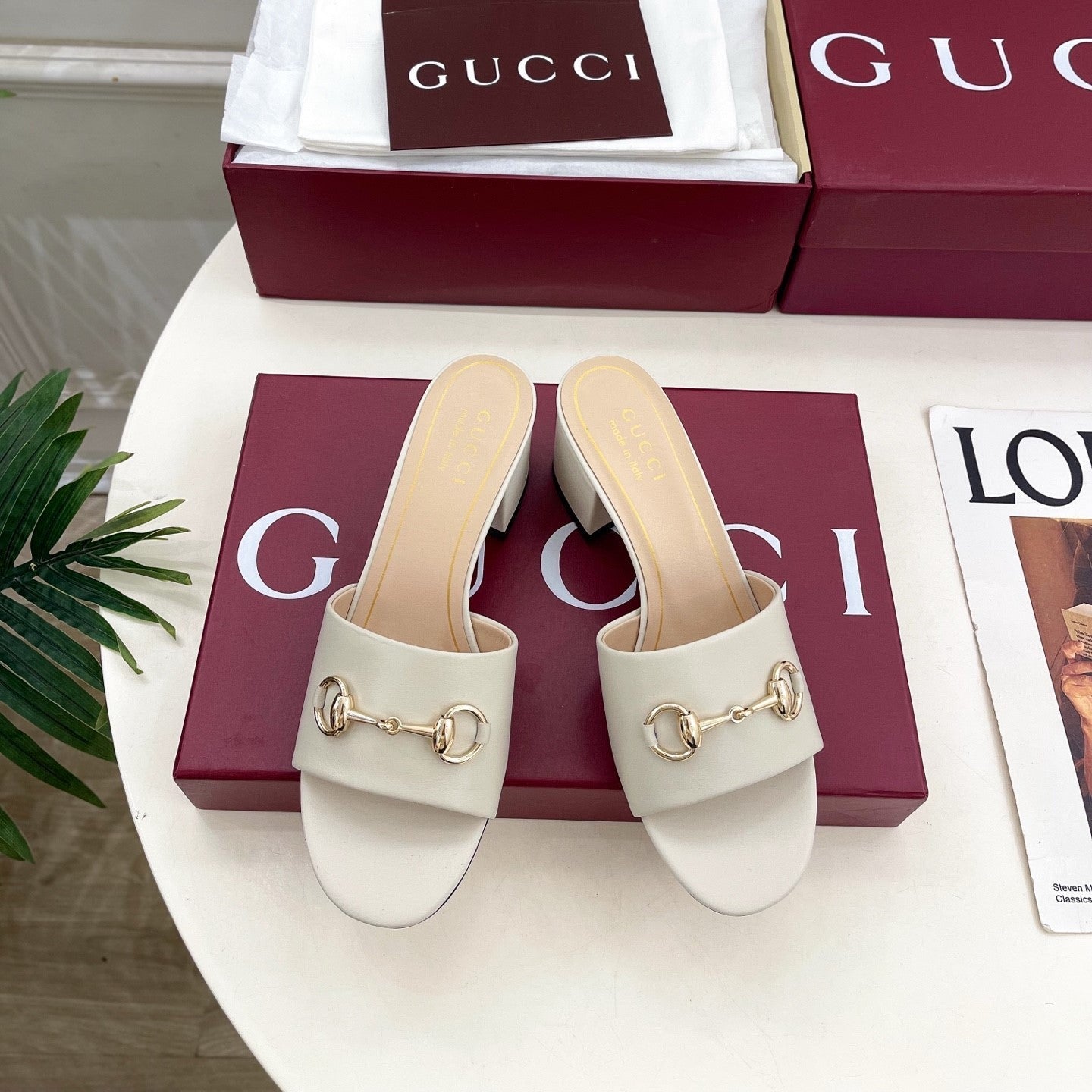GG 26s Slide Sandal 5.5cm With Horsebit White Leather 640291