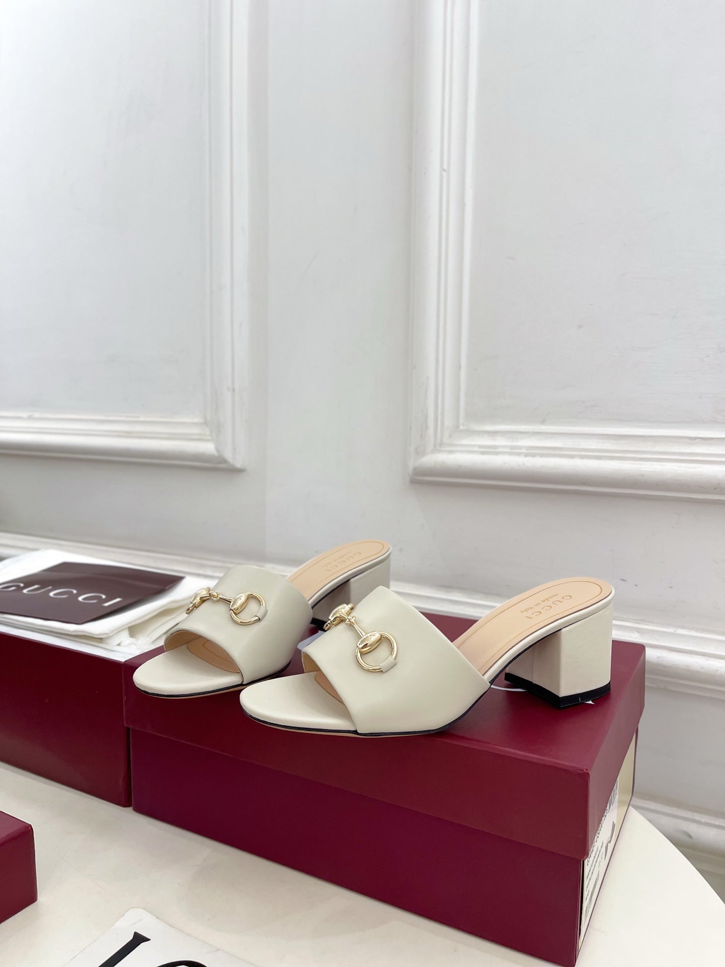 GG 26s Slide Sandal 5.5cm With Horsebit White Leather 640291