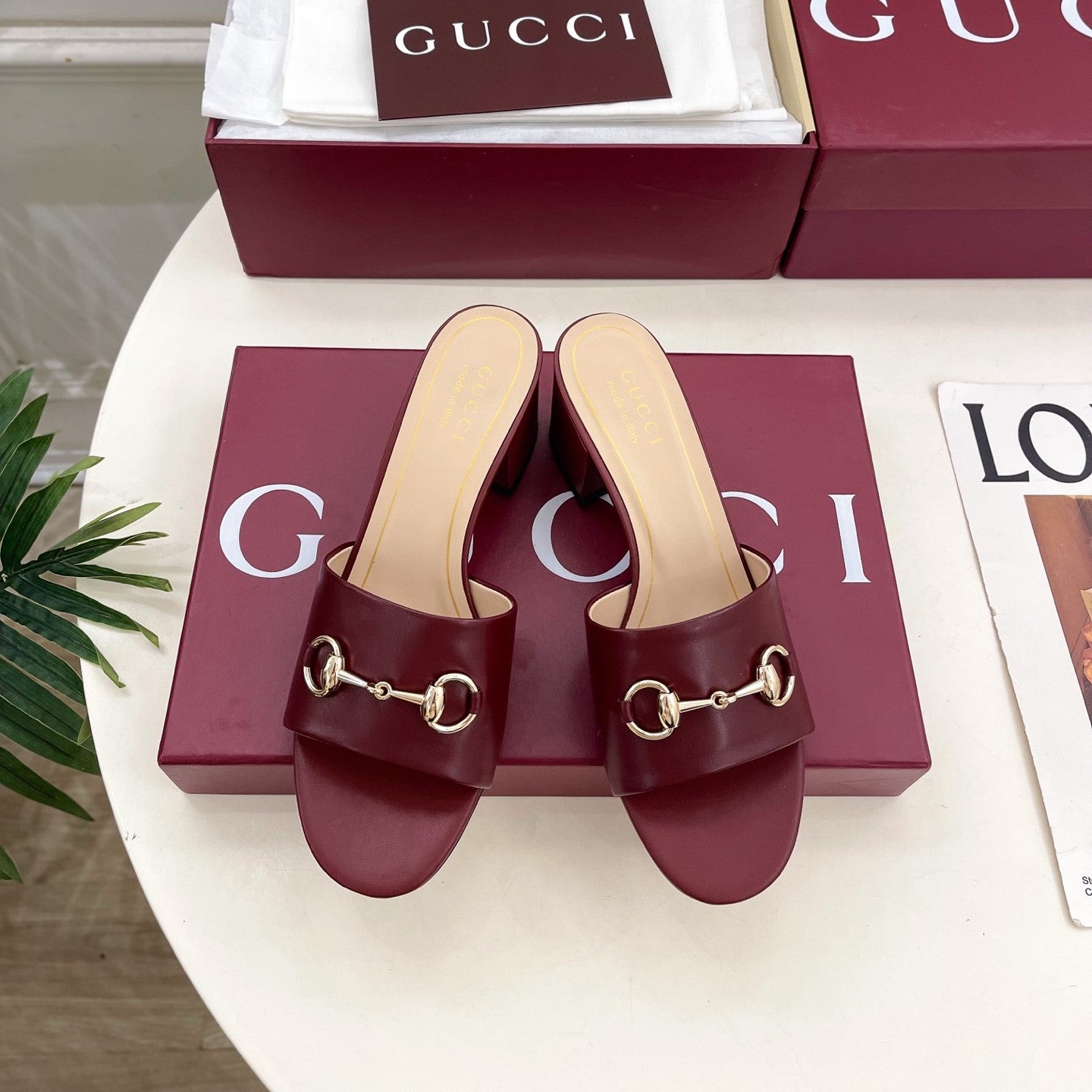 GG 26s Slide Sandal 5.5cm With Horsebit Burgundy Leather 640292