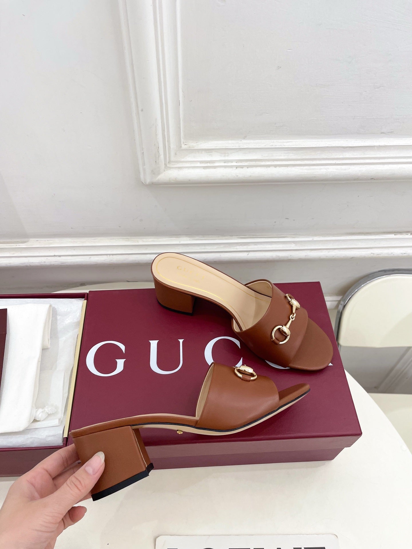 GG 26s Slide Sandal 5.5cm With Horsebit Brown Leather 640293