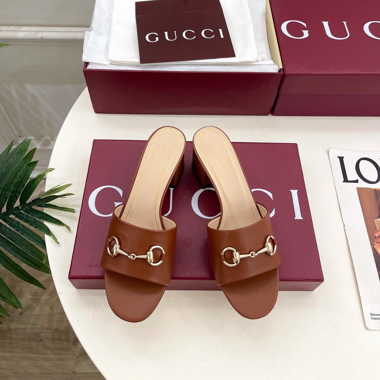 GG 26s Slide Sandal 5.5cm With Horsebit Brown Leather 640293