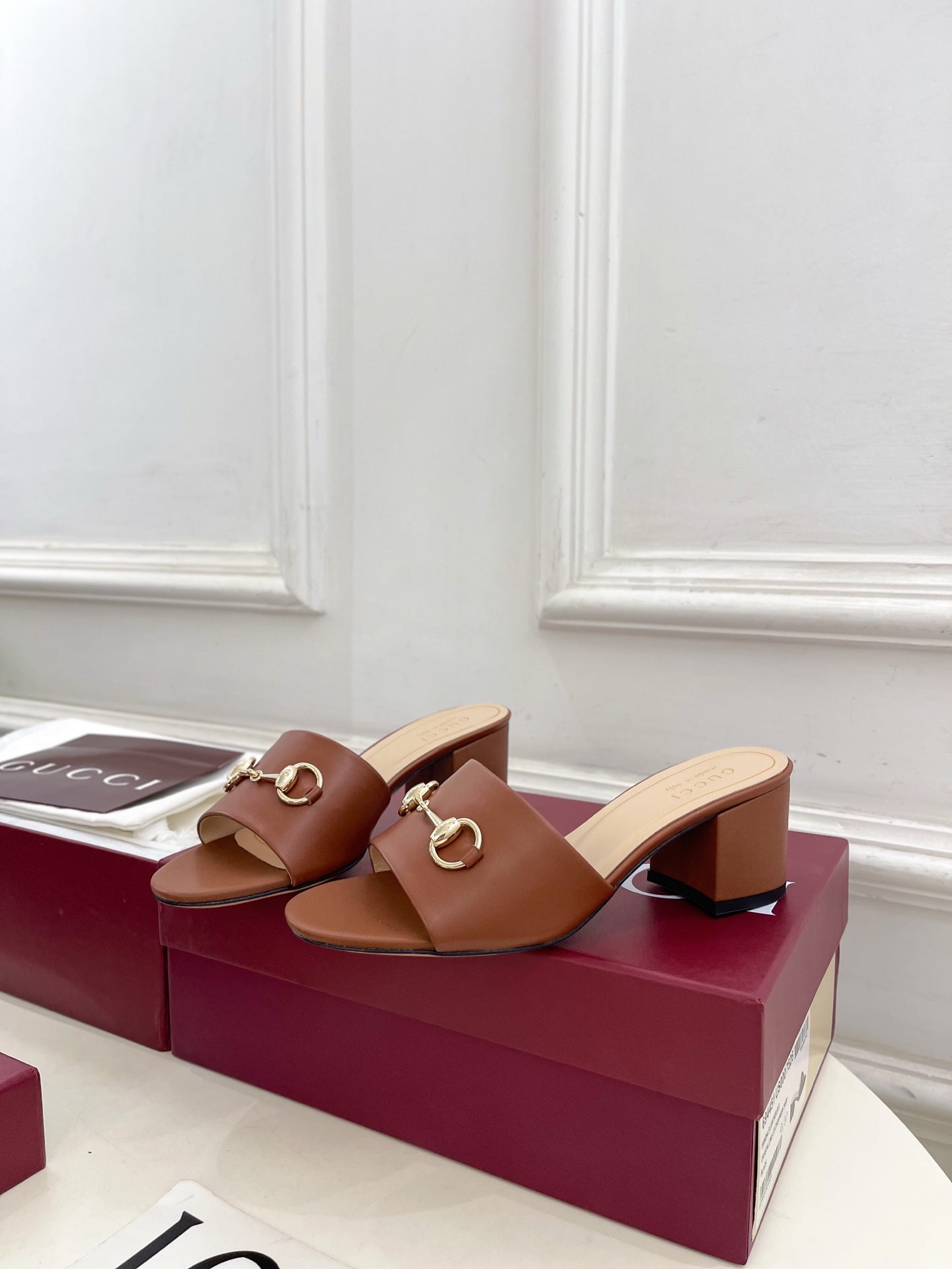 GG 26s Slide Sandal 5.5cm With Horsebit Brown Leather 640293