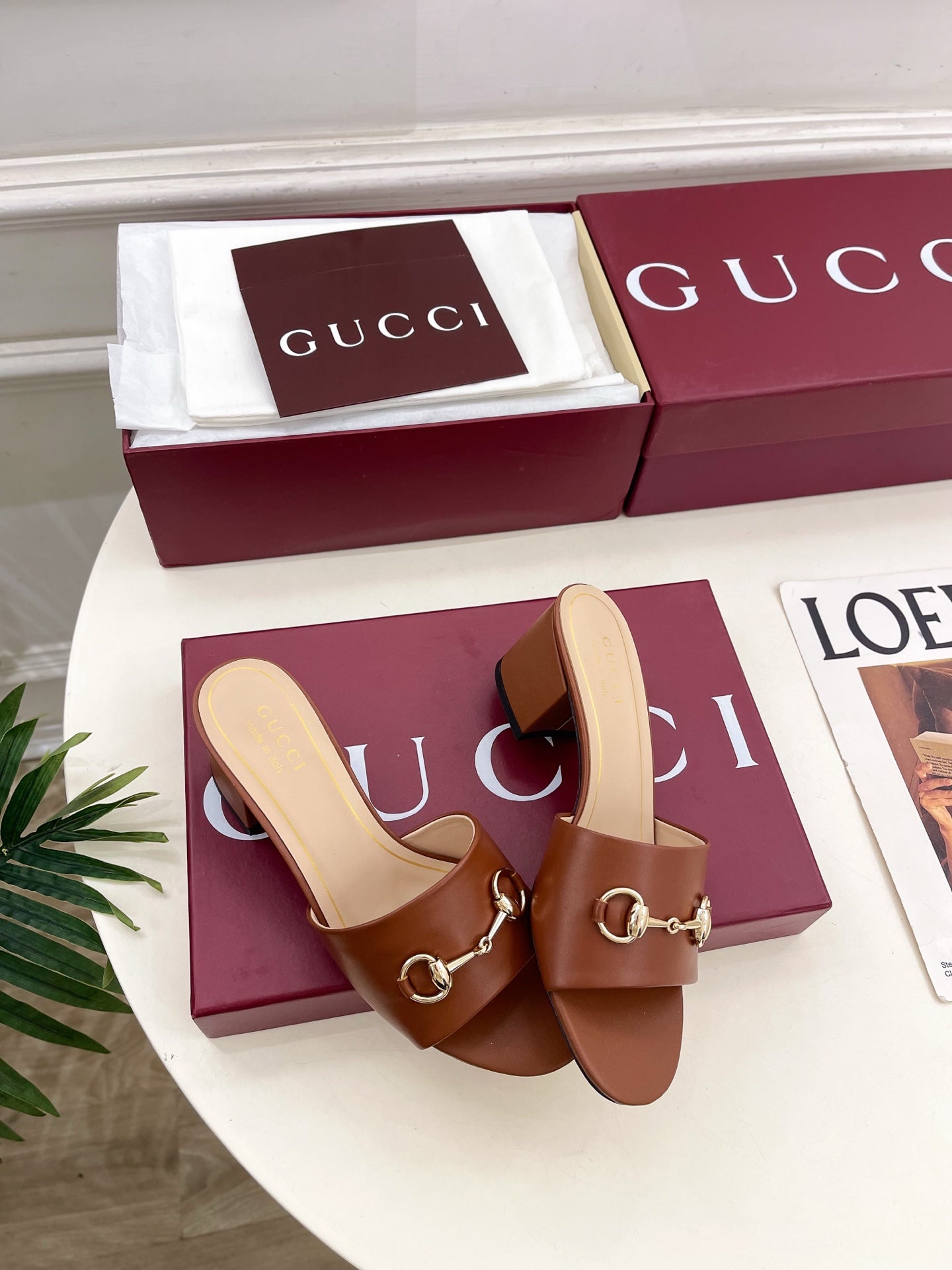 GG 26s Slide Sandal 5.5cm With Horsebit Brown Leather 640293