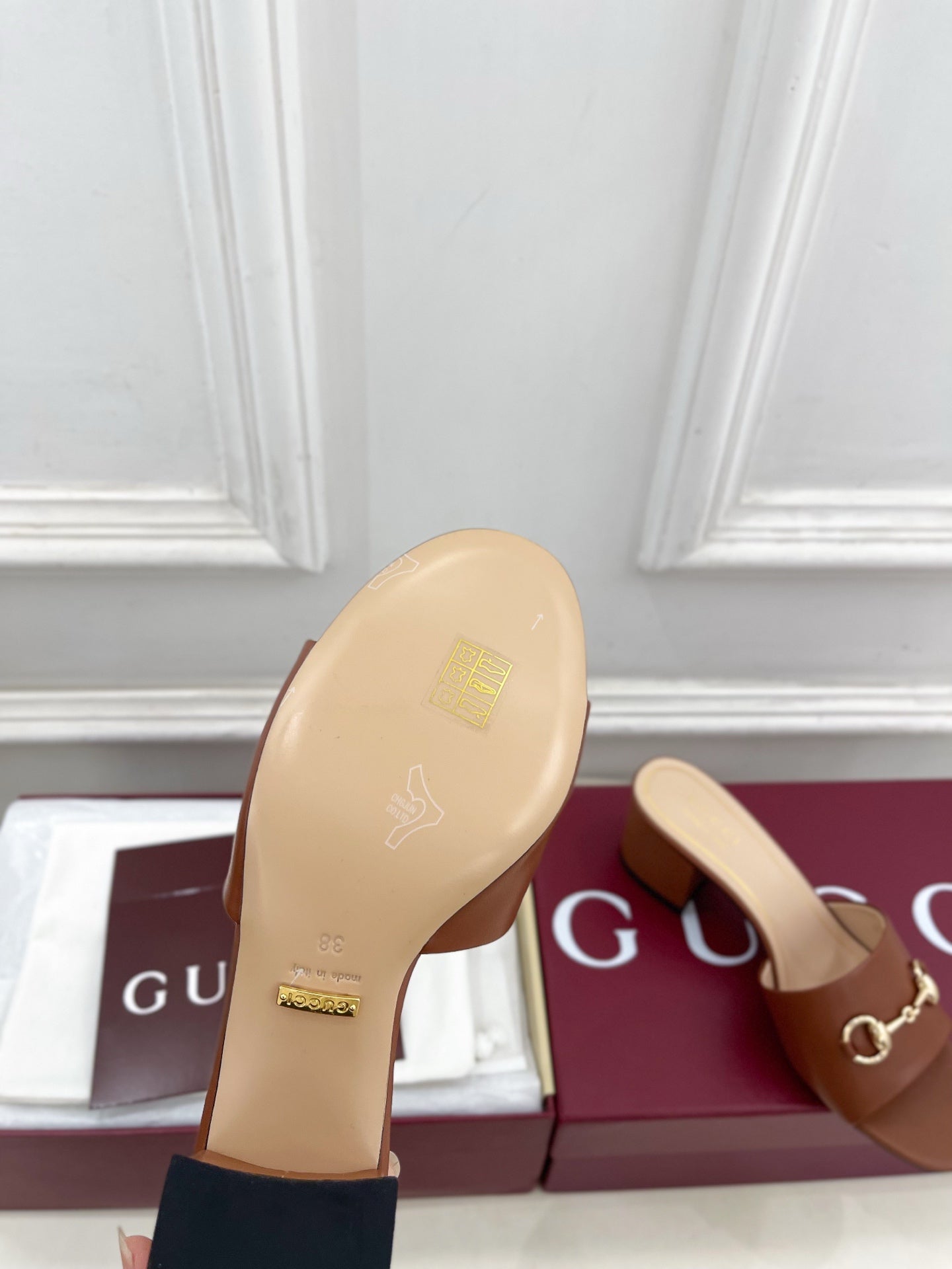 GG 26s Slide Sandal 5.5cm With Horsebit Brown Leather 640293