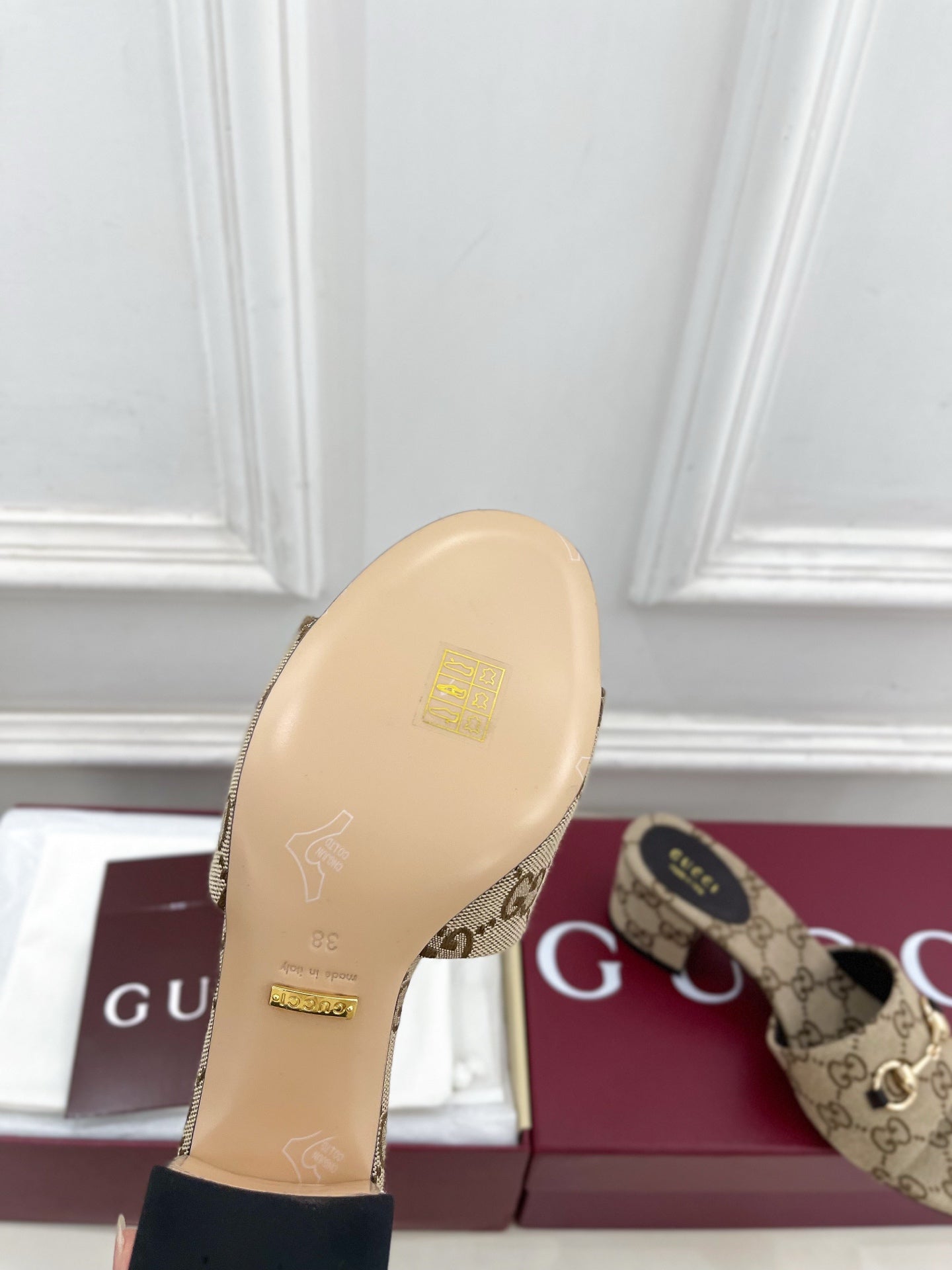 GG 26s Slide Sandal 5.5cm With Horsebit Brown Beige Canvas 640299