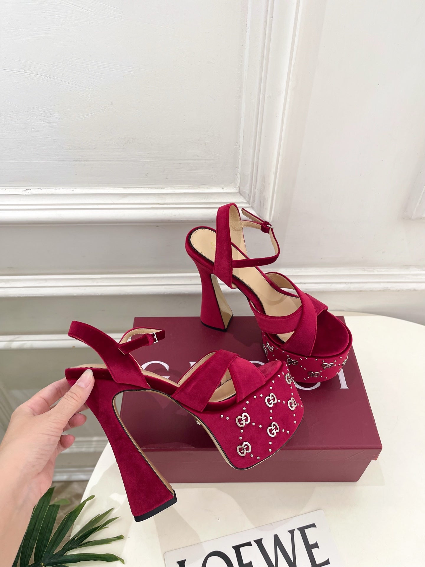 GG Janaya Platform Sandals 15.5cm Burgundy Suede 891838