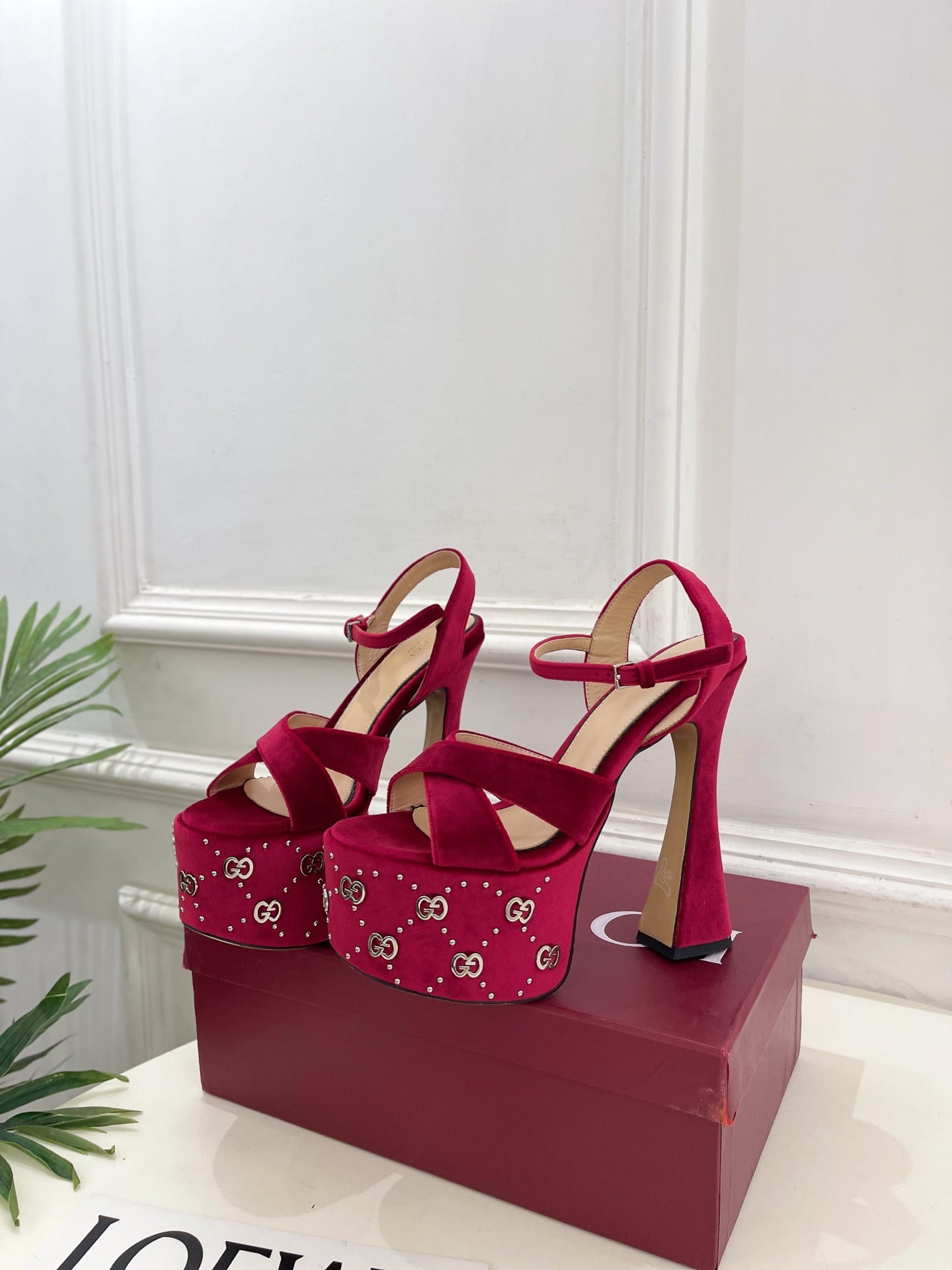 GG Janaya Platform Sandals 15.5cm Burgundy Suede 891838