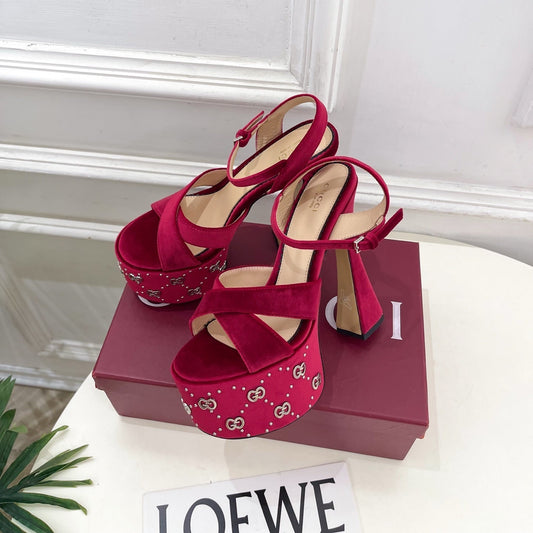 GG Janaya Platform Sandals 15.5cm Burgundy Suede 891838