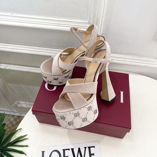 GG Janaya Platform Sandals 15.5cm Pale Taupe Suede 891839