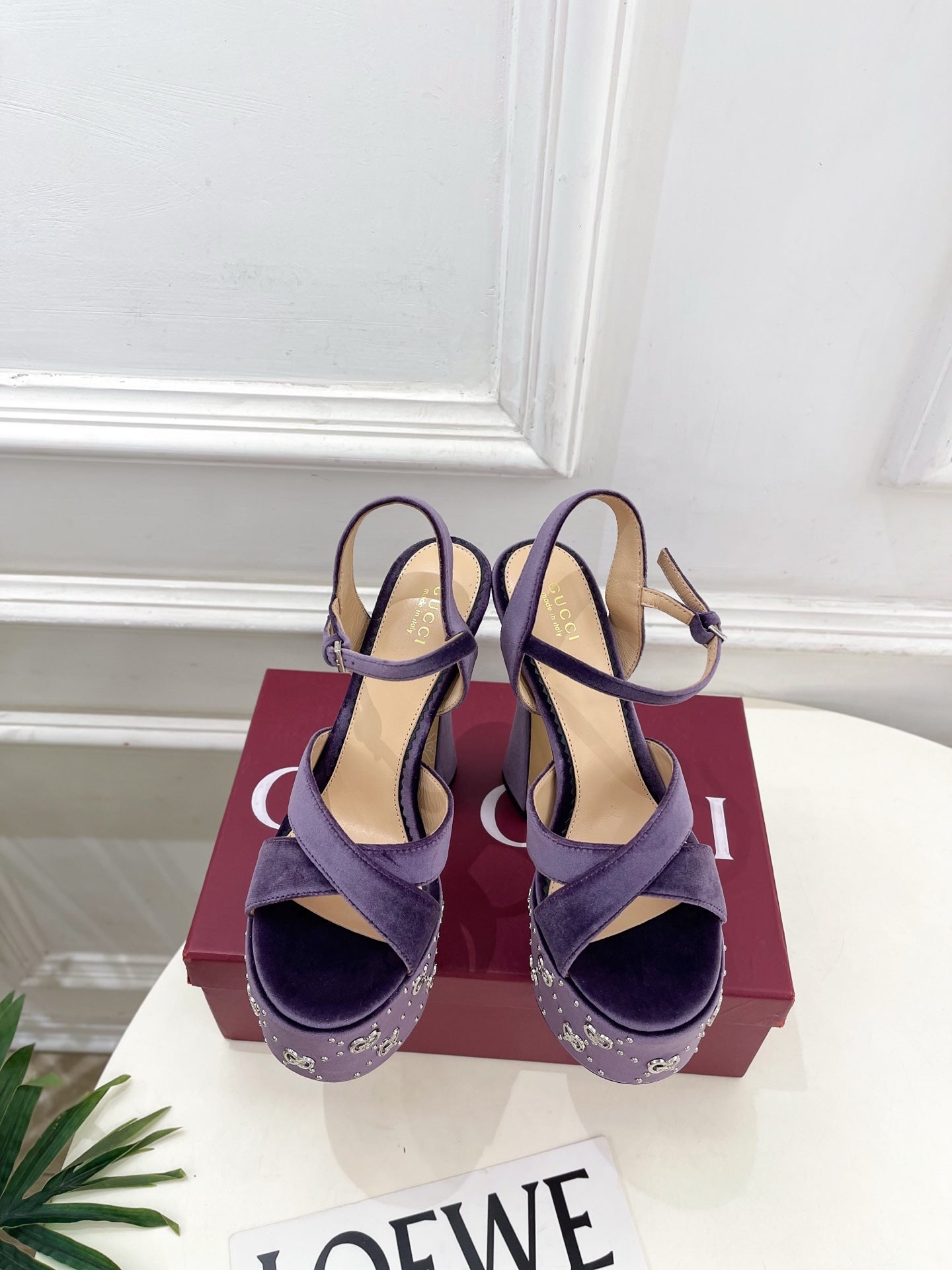 GG Janaya Platform Sandals 15.5cm Purple Suede 891841