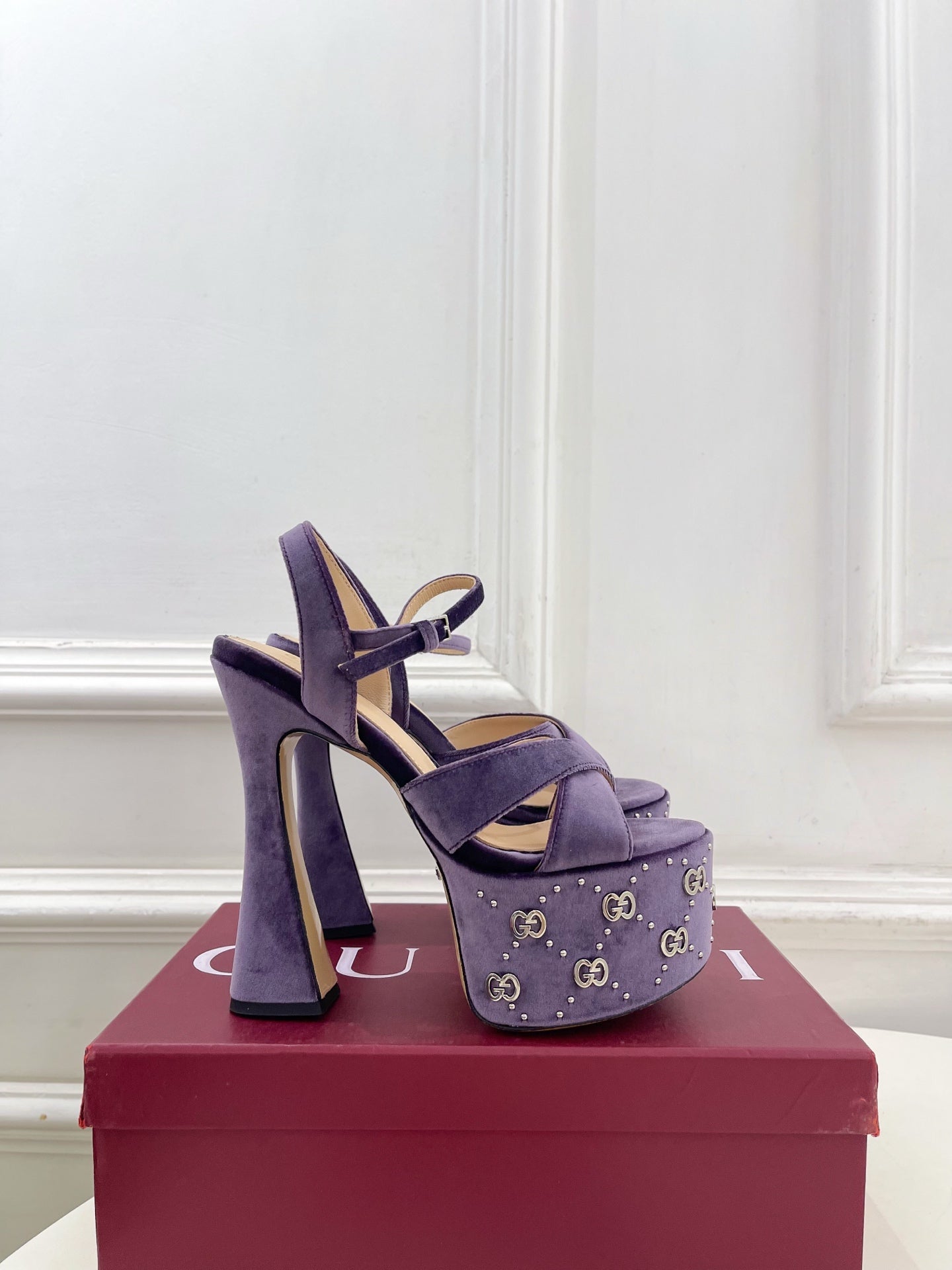 GG Janaya Platform Sandals 15.5cm Purple Suede 891841