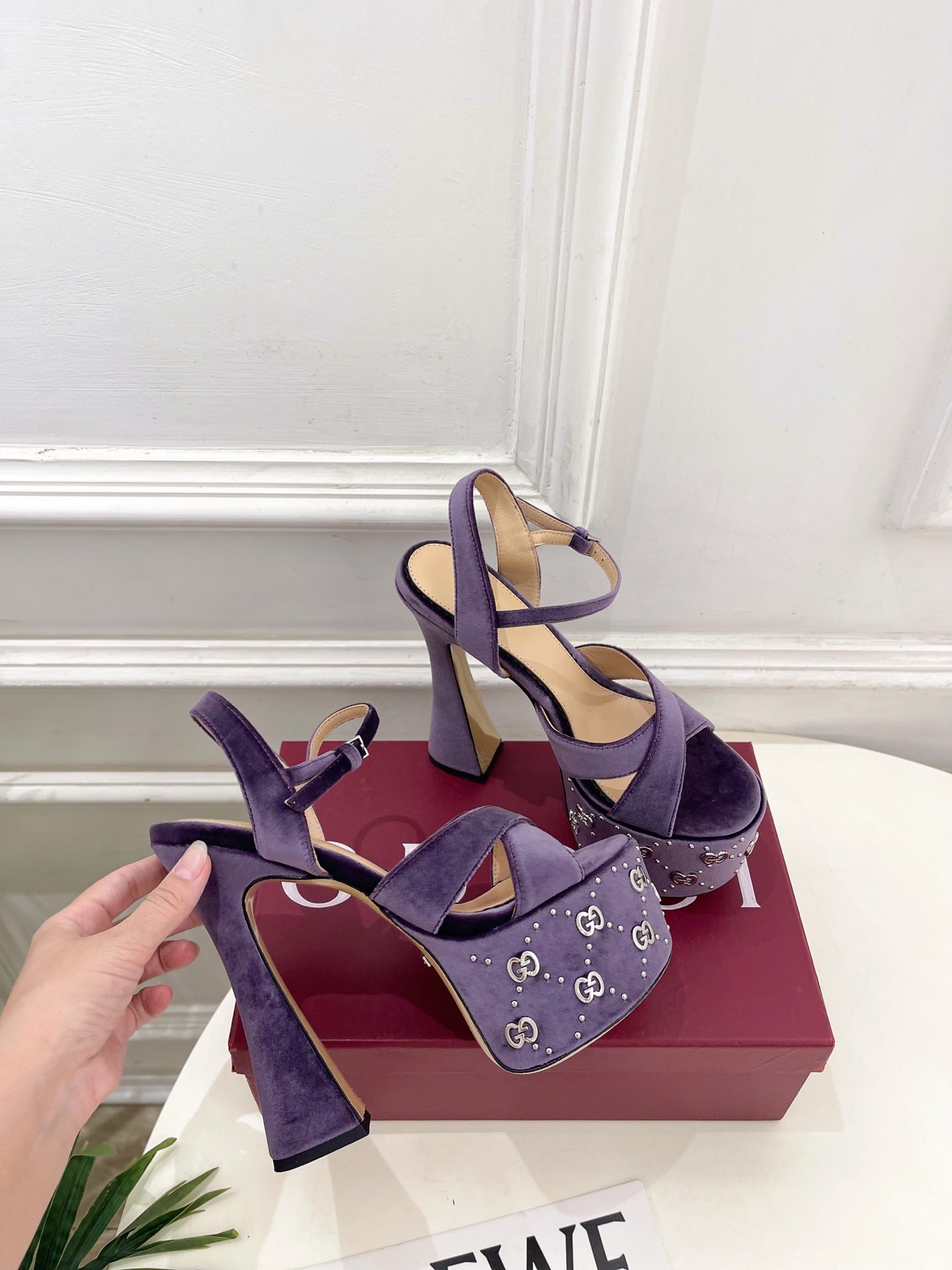 GG Janaya Platform Sandals 15.5cm Purple Suede 891841