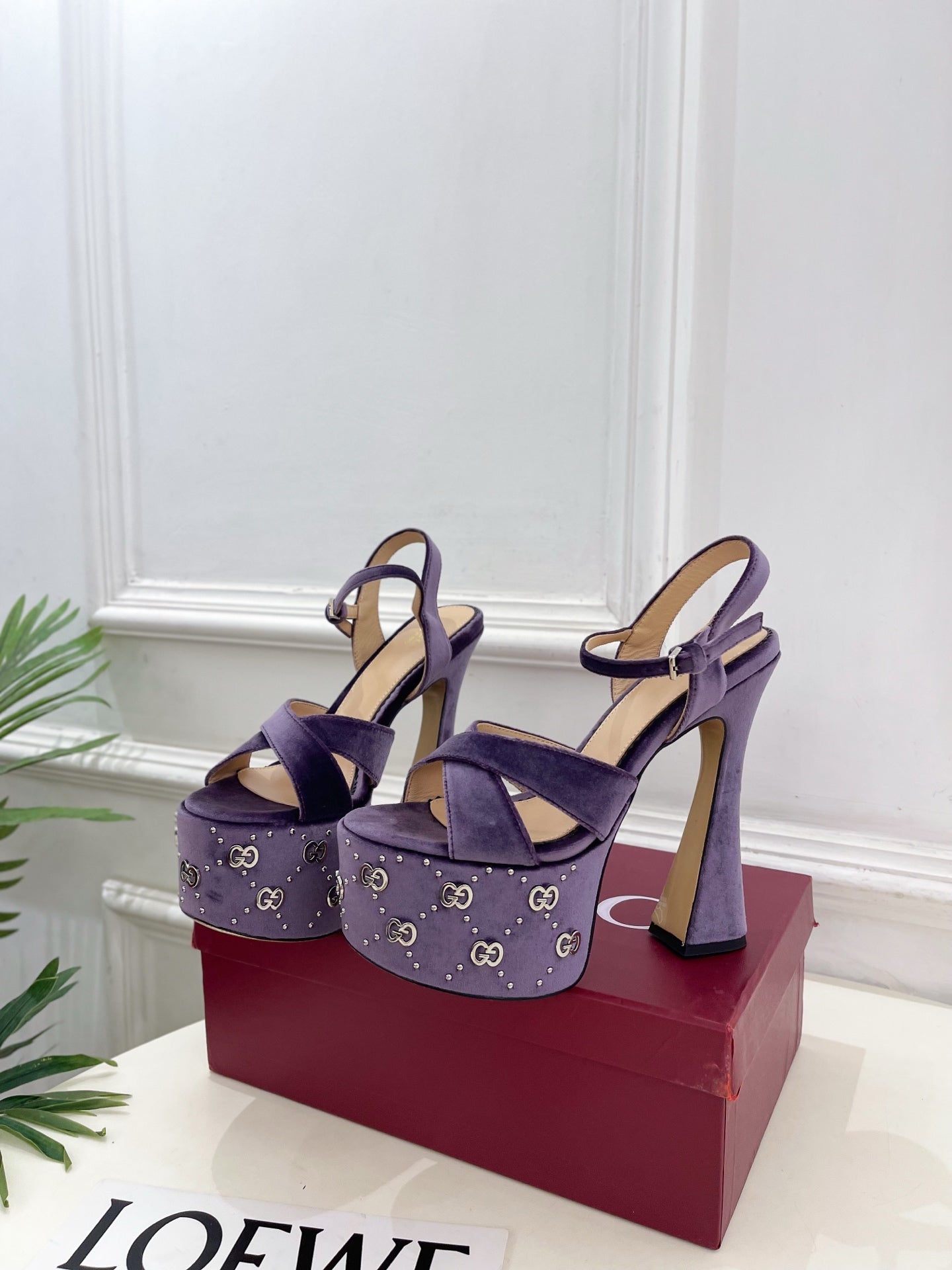 GG Janaya Platform Sandals 15.5cm Purple Suede 891841