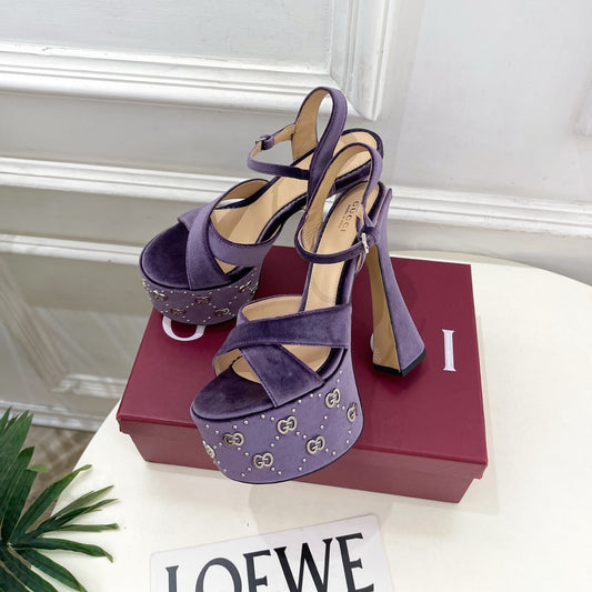 GG Janaya Platform Sandals 15.5cm Purple Suede 891841