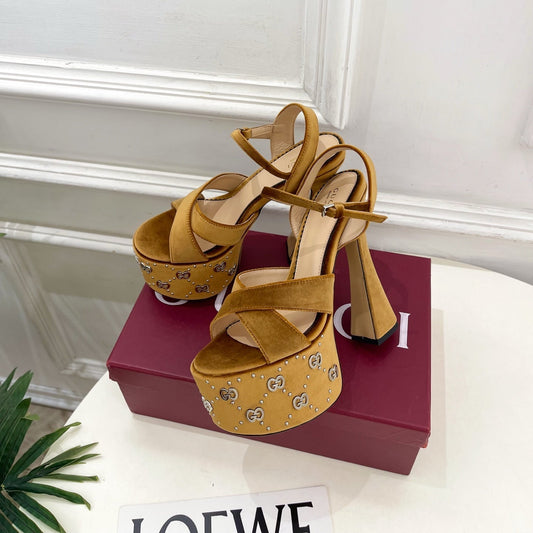 GG Janaya Platform Sandals 15.5cm Brown Suede 891842
