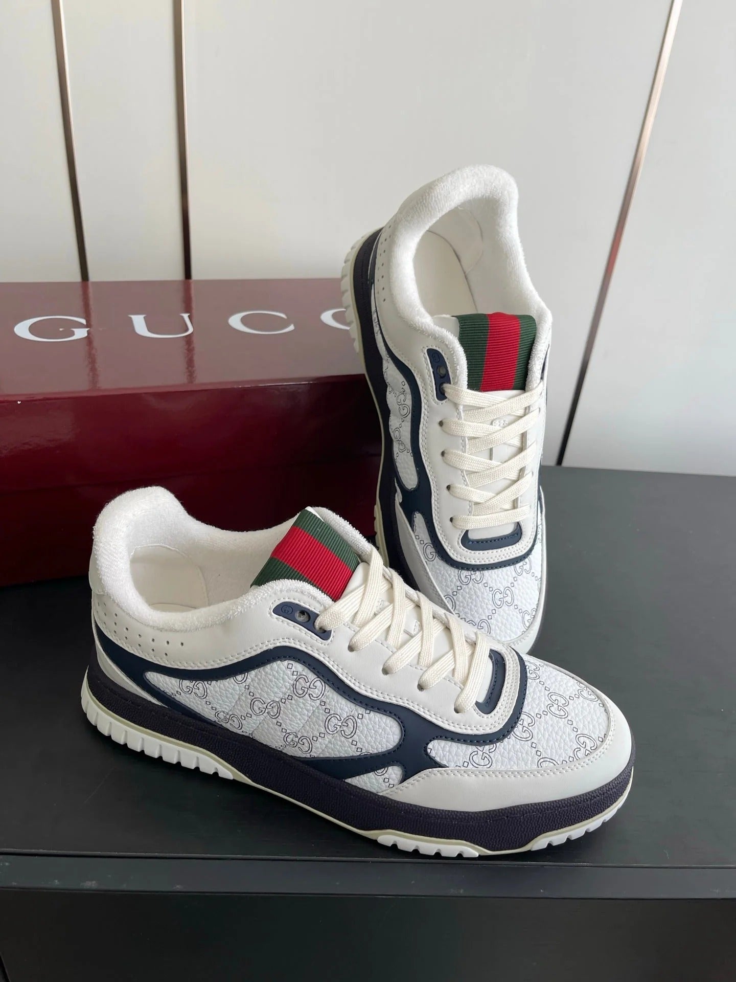 GG 26 Couple Sneakers White Navy Blue Cowhide 631675