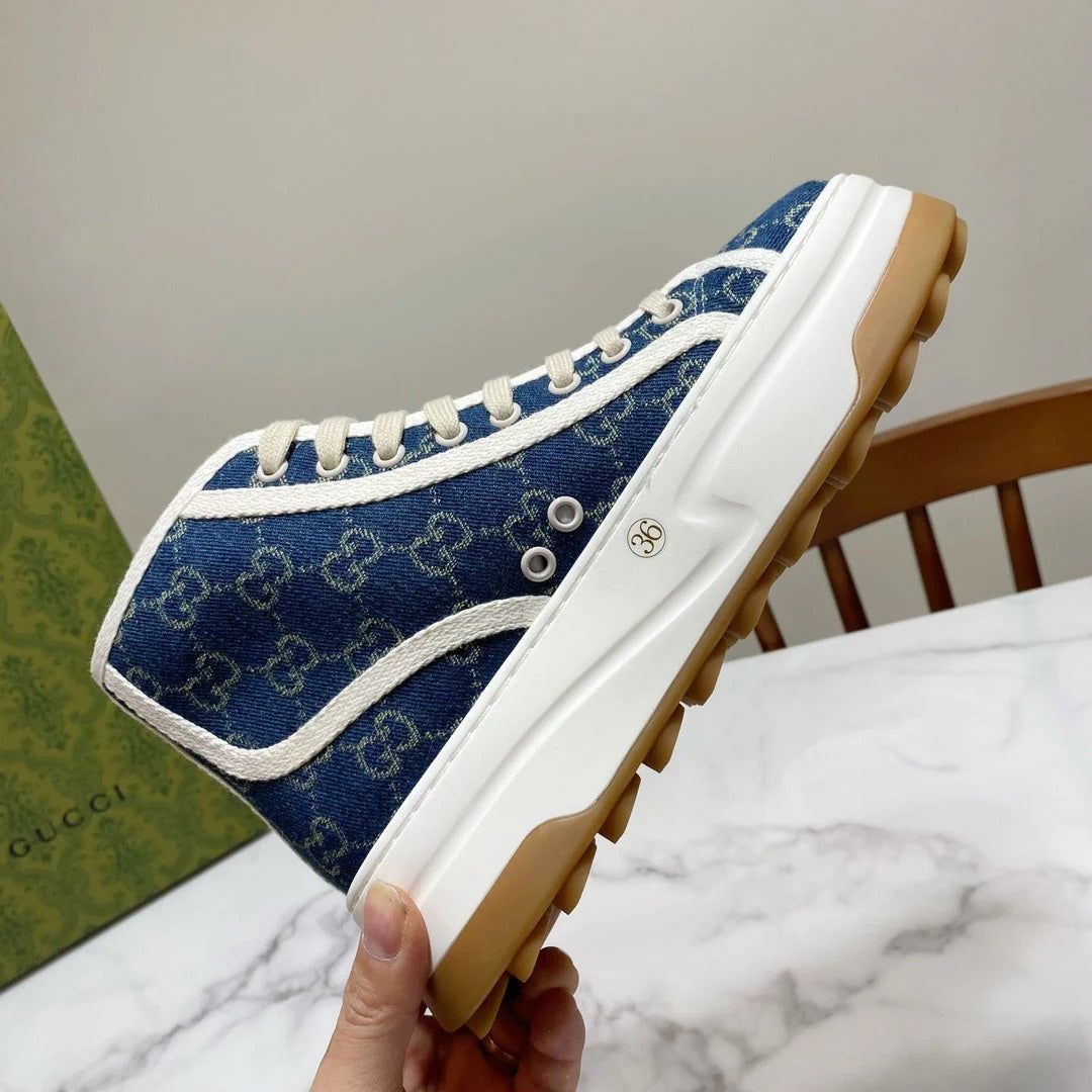 GG 26SS Platform Sneaker Dark Blue Monogram Canvas 640598