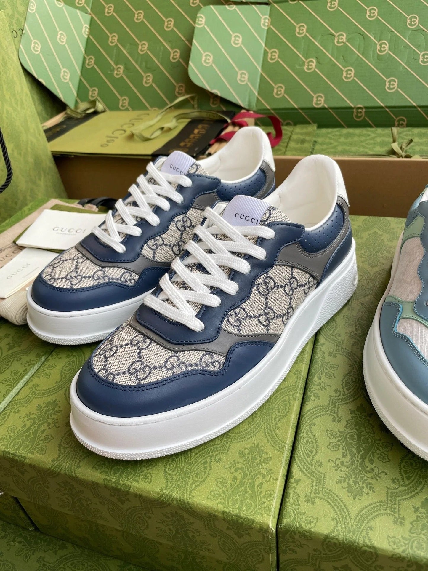GG 26 Sneaker Blue Gray Canvas Calfskin 632892