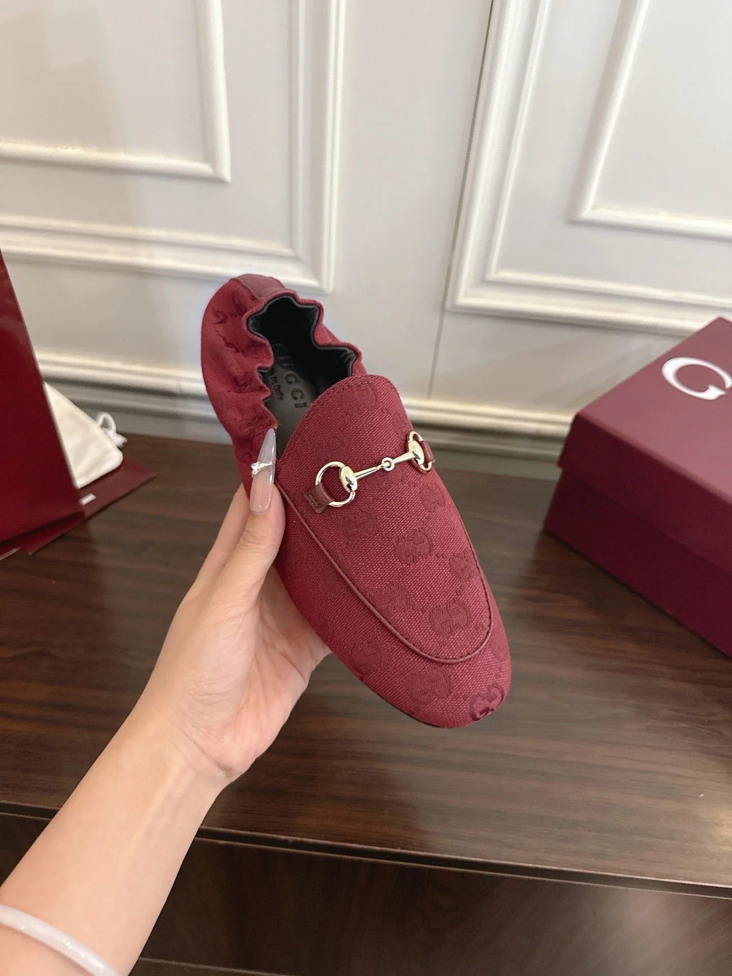 GG 26SS Loafers Burgundy Monogram Canvas Leather 645955