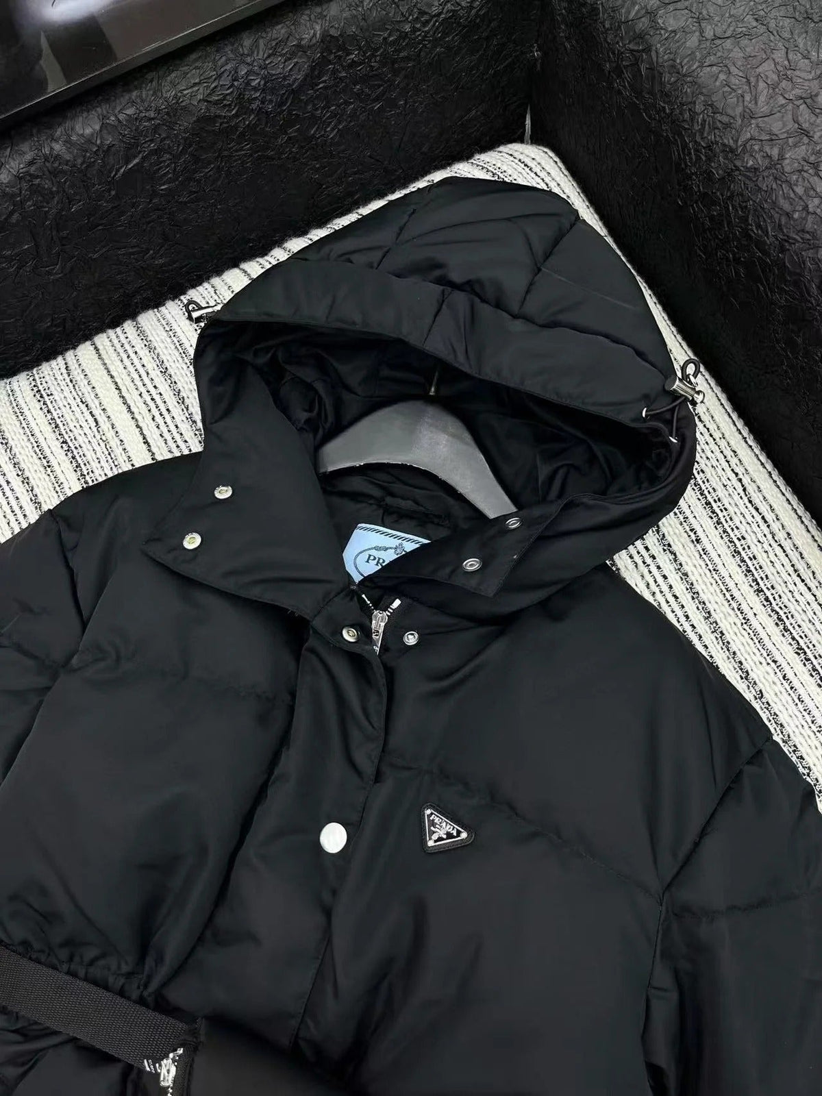 Prada 2025 Belted Jacket Black Down Re-Nylon