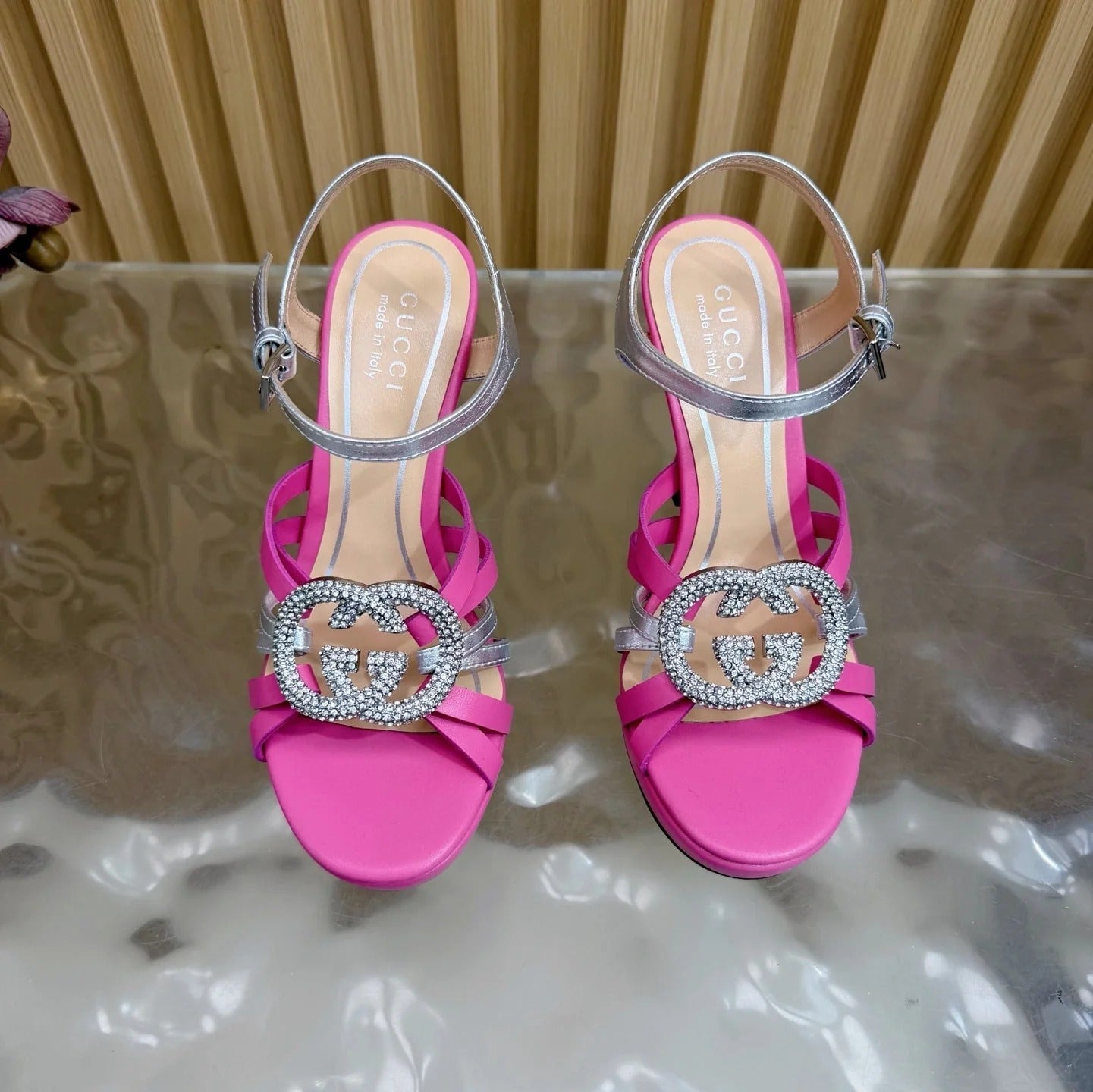 GG 26 High-Heeled Platform Sandals 105 Pink Cowhide 589498