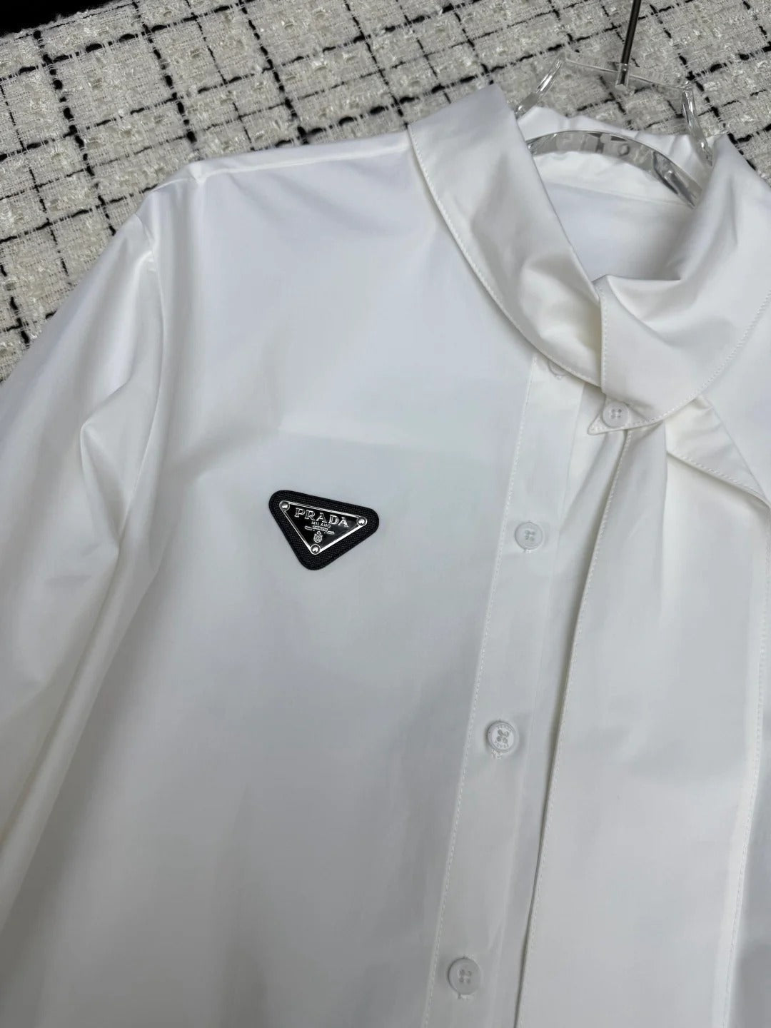 Prada 2026 Triangle Logo Tie-up Top White and Pink Cotton 132431
