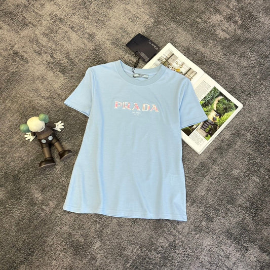 Prada 2026 T-shirt Cream Black Blue Cotton 359319