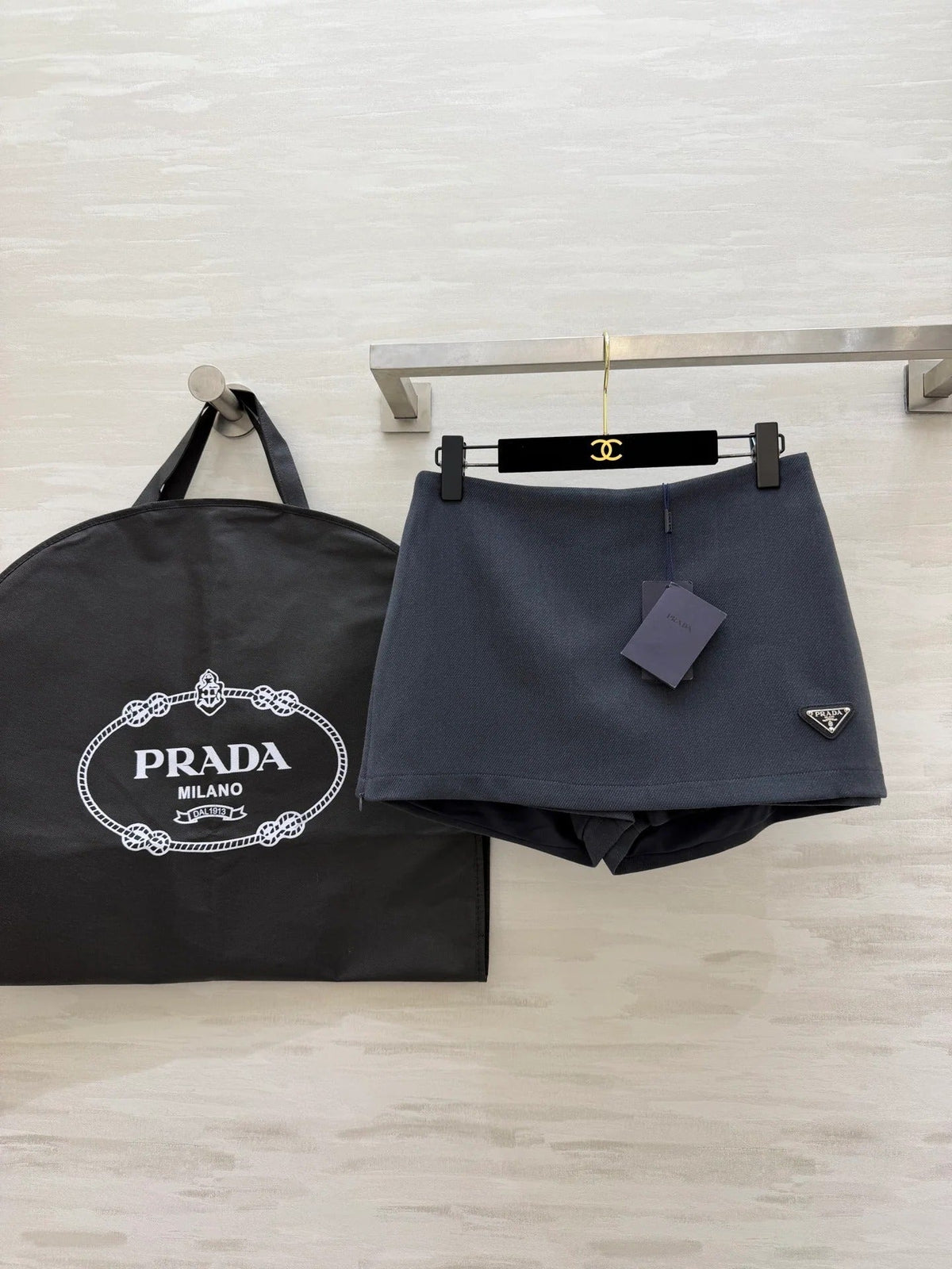 Prada 2026 Miniskirt Black and Gray Re-Nylon 358613