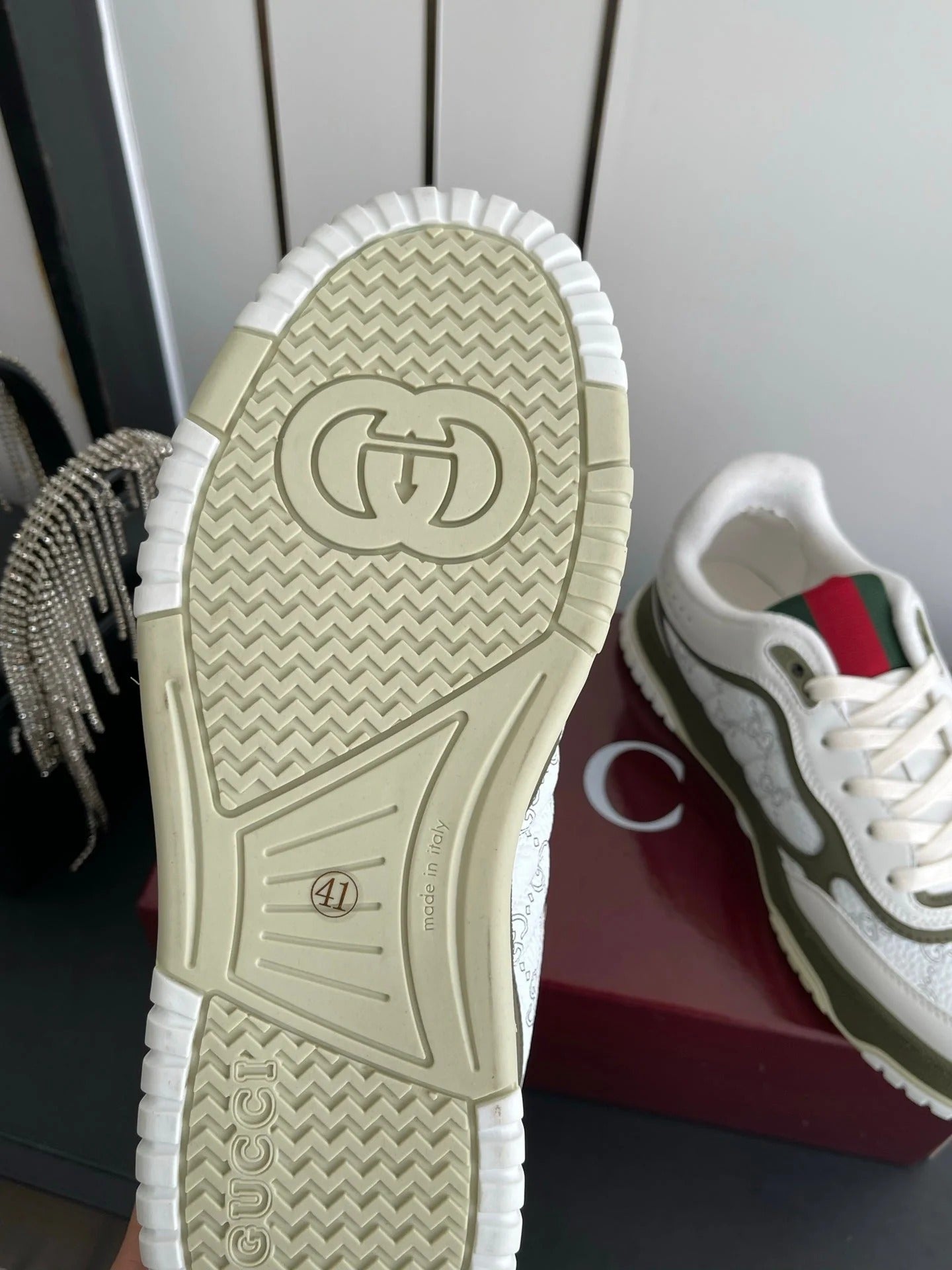 GG 26 Couple Sneakers White Olive Green Cowhide 631677