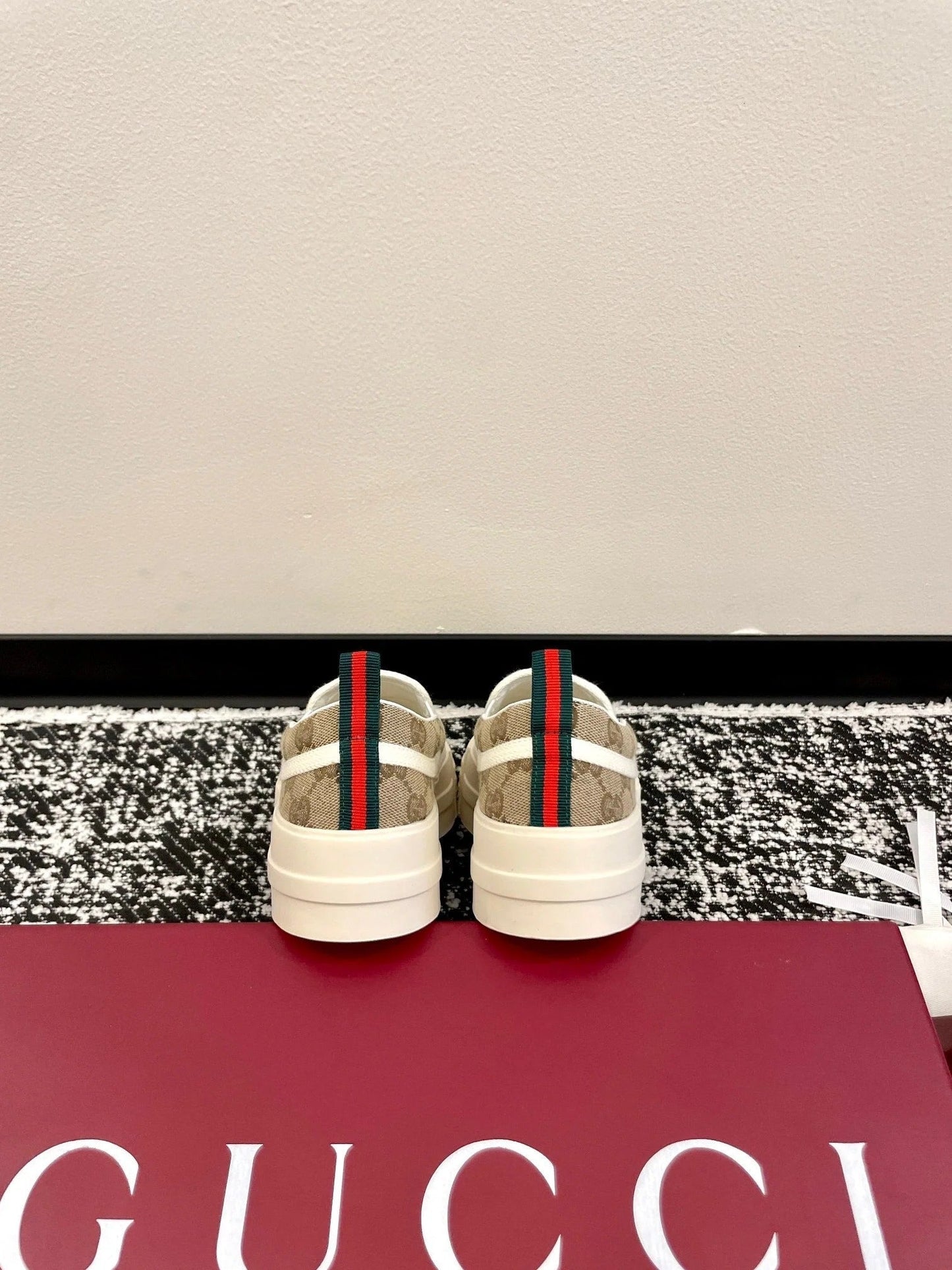 GG 26 Platform Loafers Beige White Monogram Denim 632826
