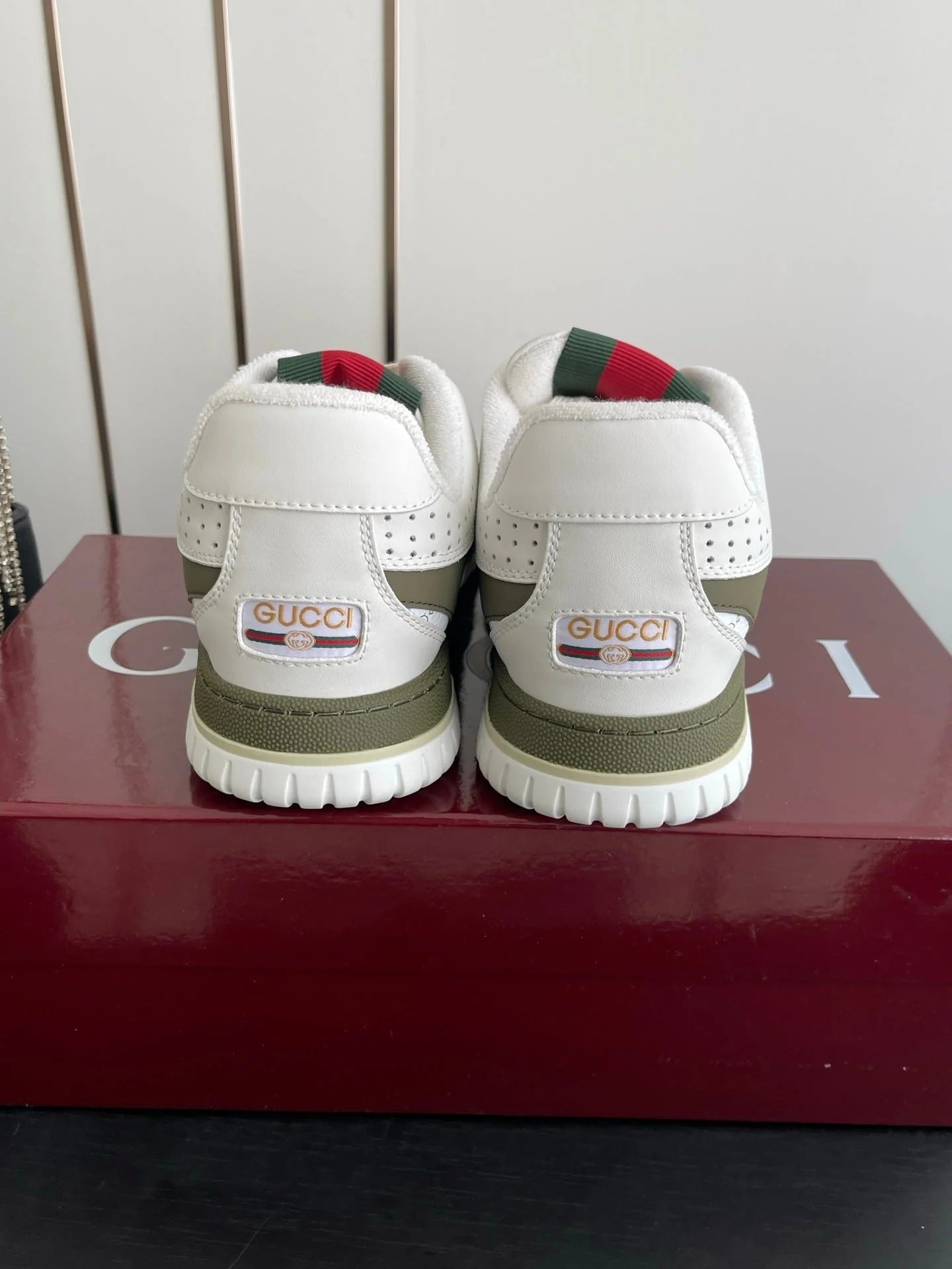 GG 26 Couple Sneakers White Olive Green Cowhide 631677
