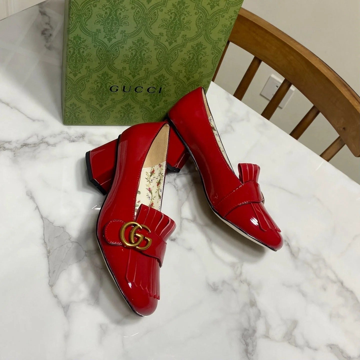 GG 26SS Chunky Heel Pump 50 Red Patent Leather 640556