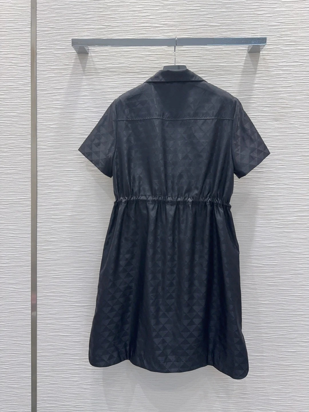 Prada 2026 Zippered Collar Shirt Dress White and Black Nylon 133135