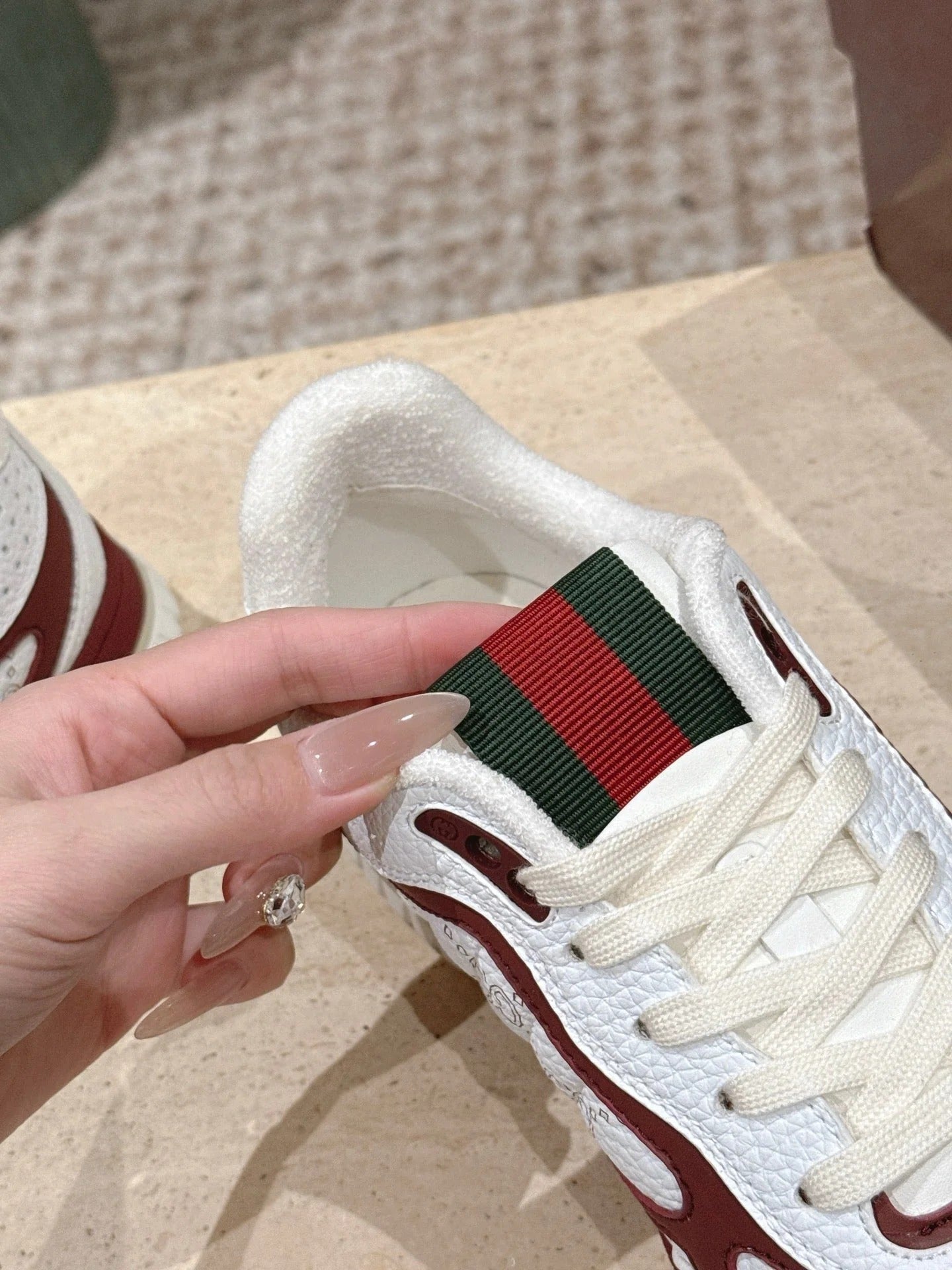 GG 26 Couple Sneakers White Burgundy Cowhide 630706