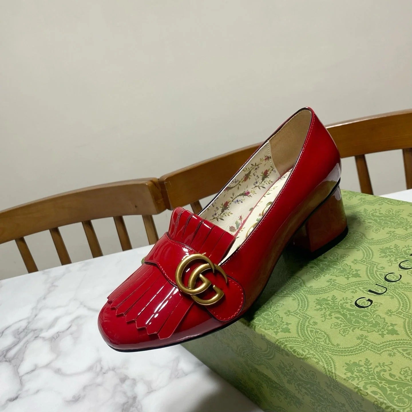 GG 26SS Chunky Heel Pump 50 Red Patent Leather 640556