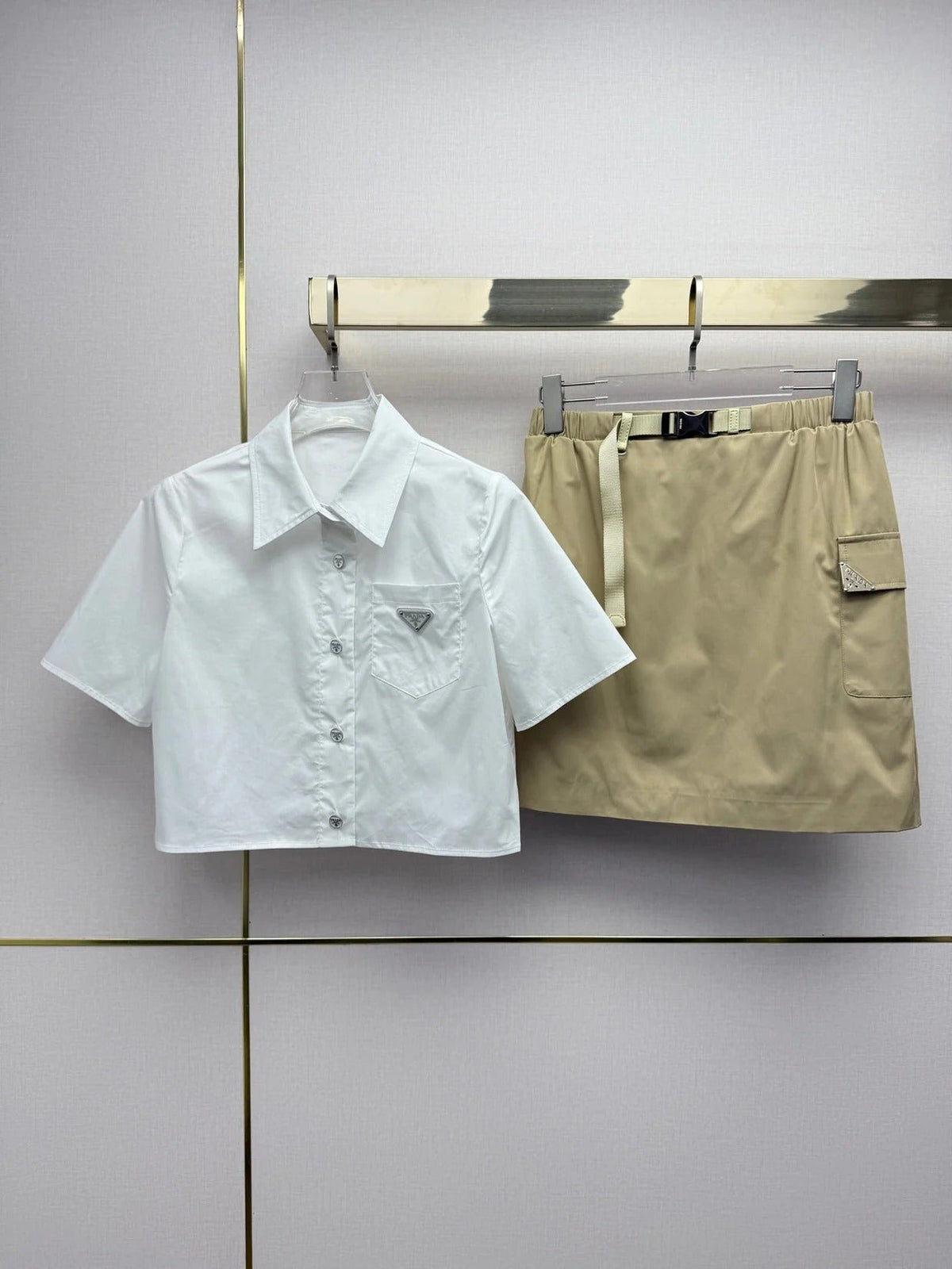 Prada 2026 Short Shirt With Skirt Set Cotton 393360