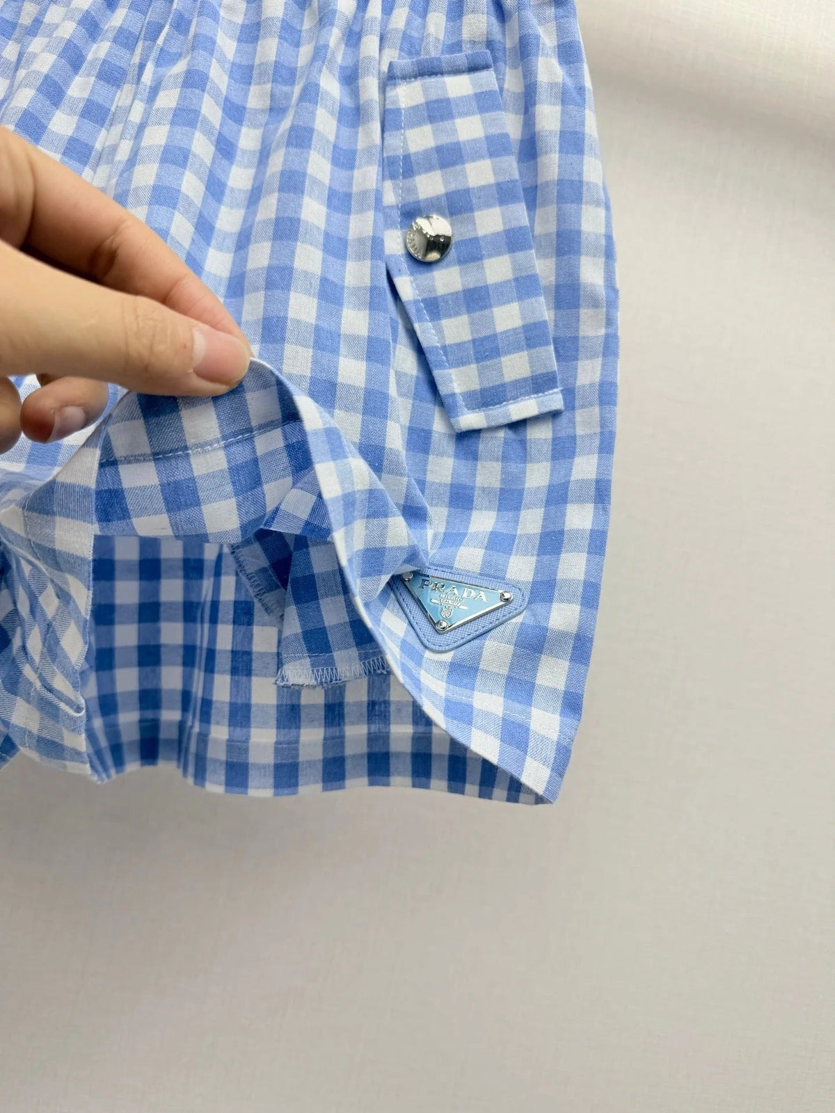 Prada 2026 Plaid Top With Short Blue White Cotton 393519