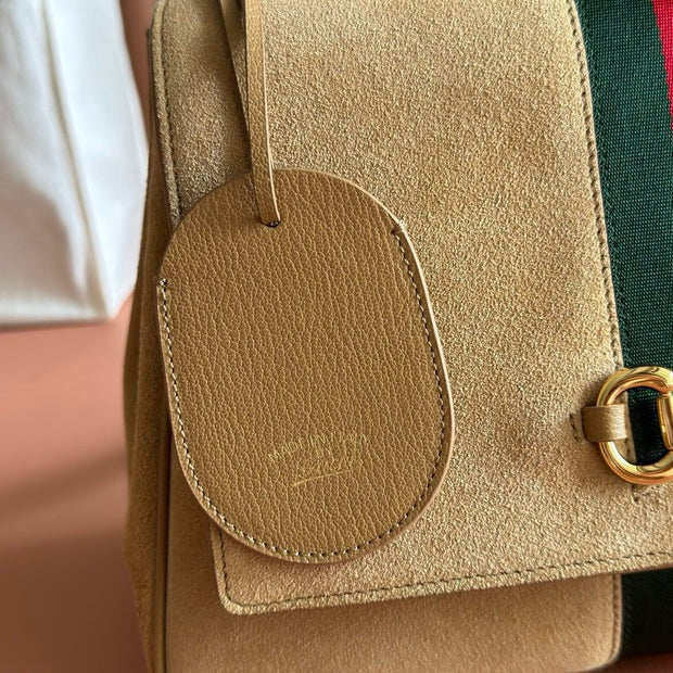Gucci 2026 Paparazzo Shoulder Bag 30cm Beige Red Green Suede Leather