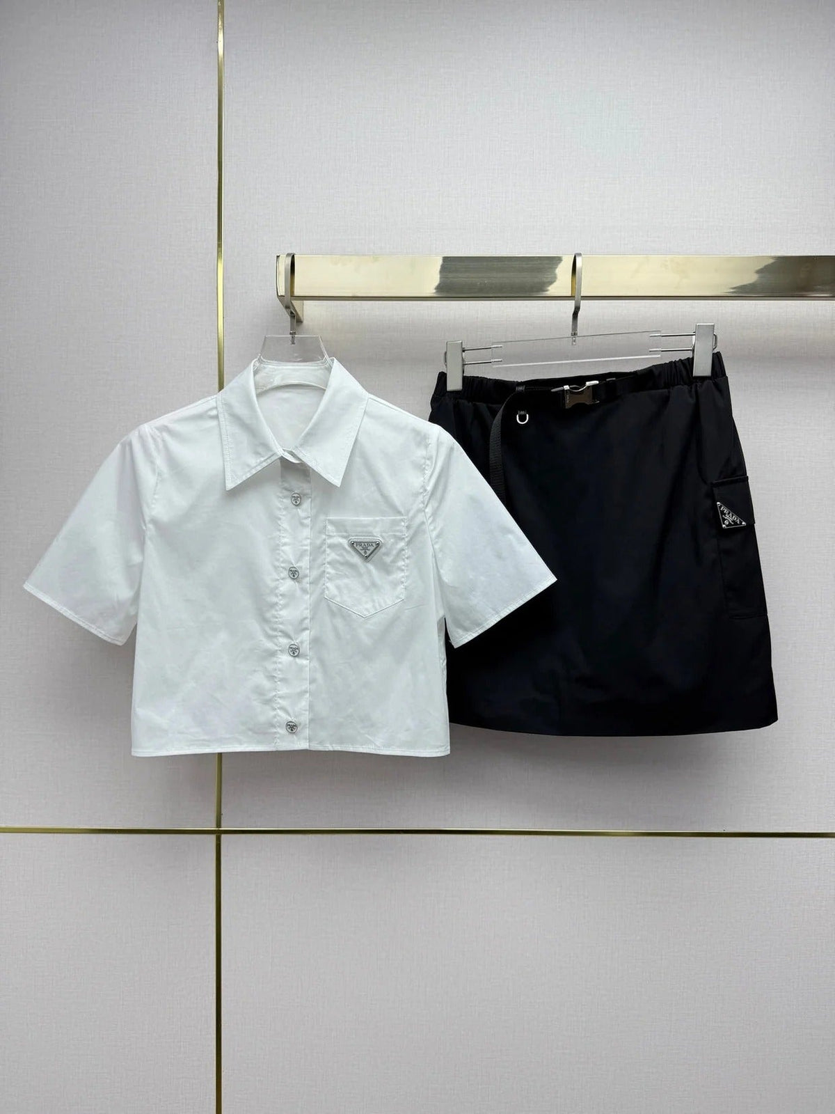 Prada 2026 Short Shirt With Skirt Set Cotton 393360