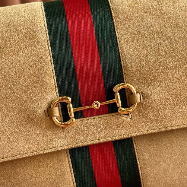 Gucci 2026 Paparazzo Shoulder Bag 30cm Beige Red Green Suede Leather