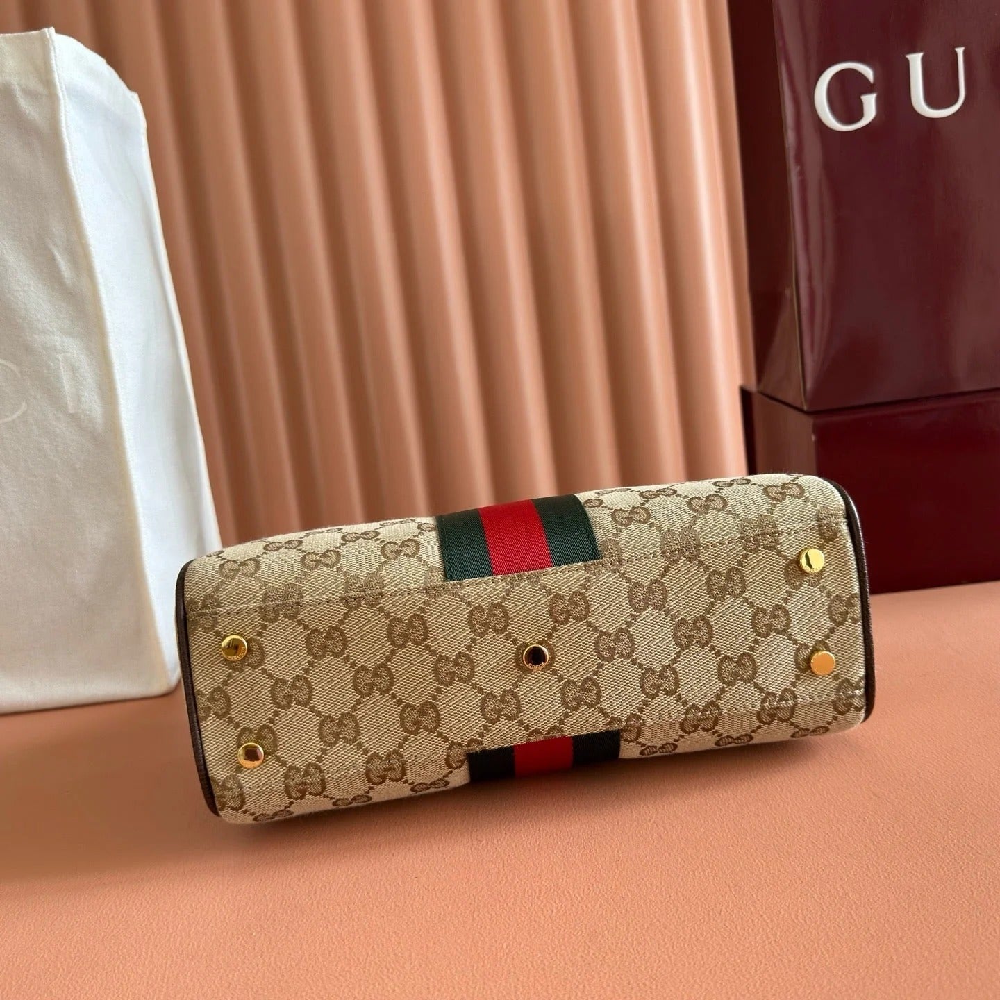 Gucci 2026 Borsetto Boston Bag Beige Brown Canvas Leather