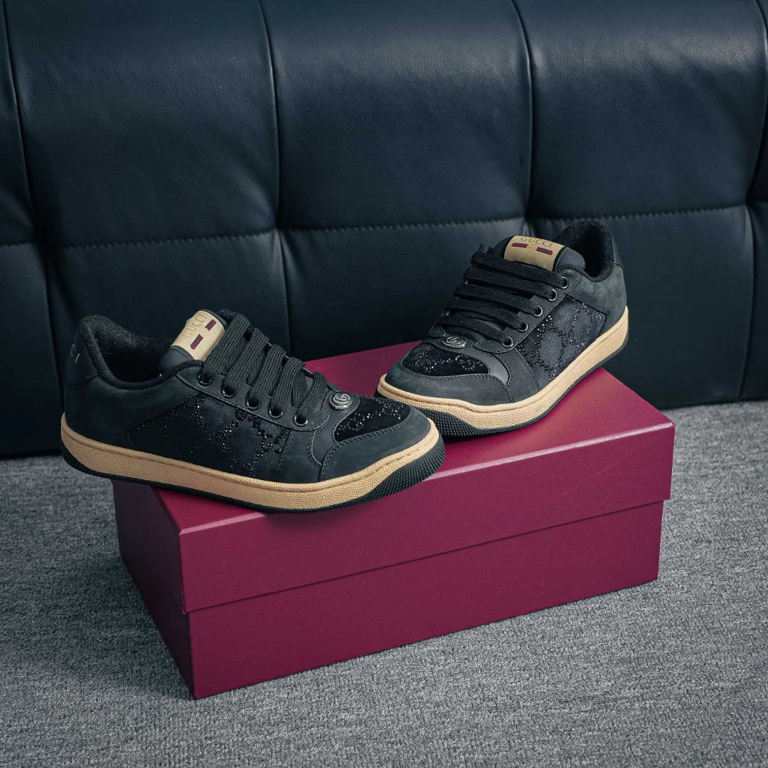 Gucci 2025 Crystal Screener Sneaker Black Velvet Leather