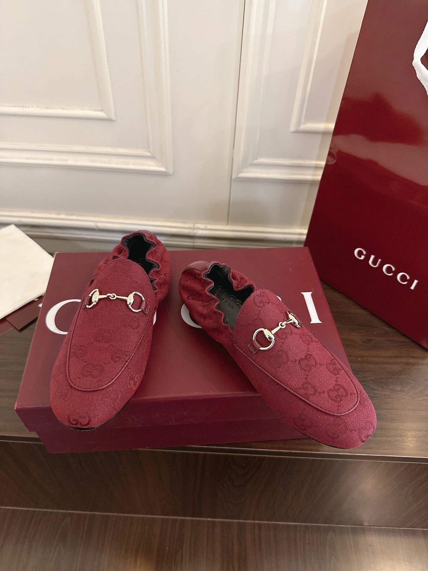 GG 26SS Loafers Burgundy Monogram Canvas Leather 645955